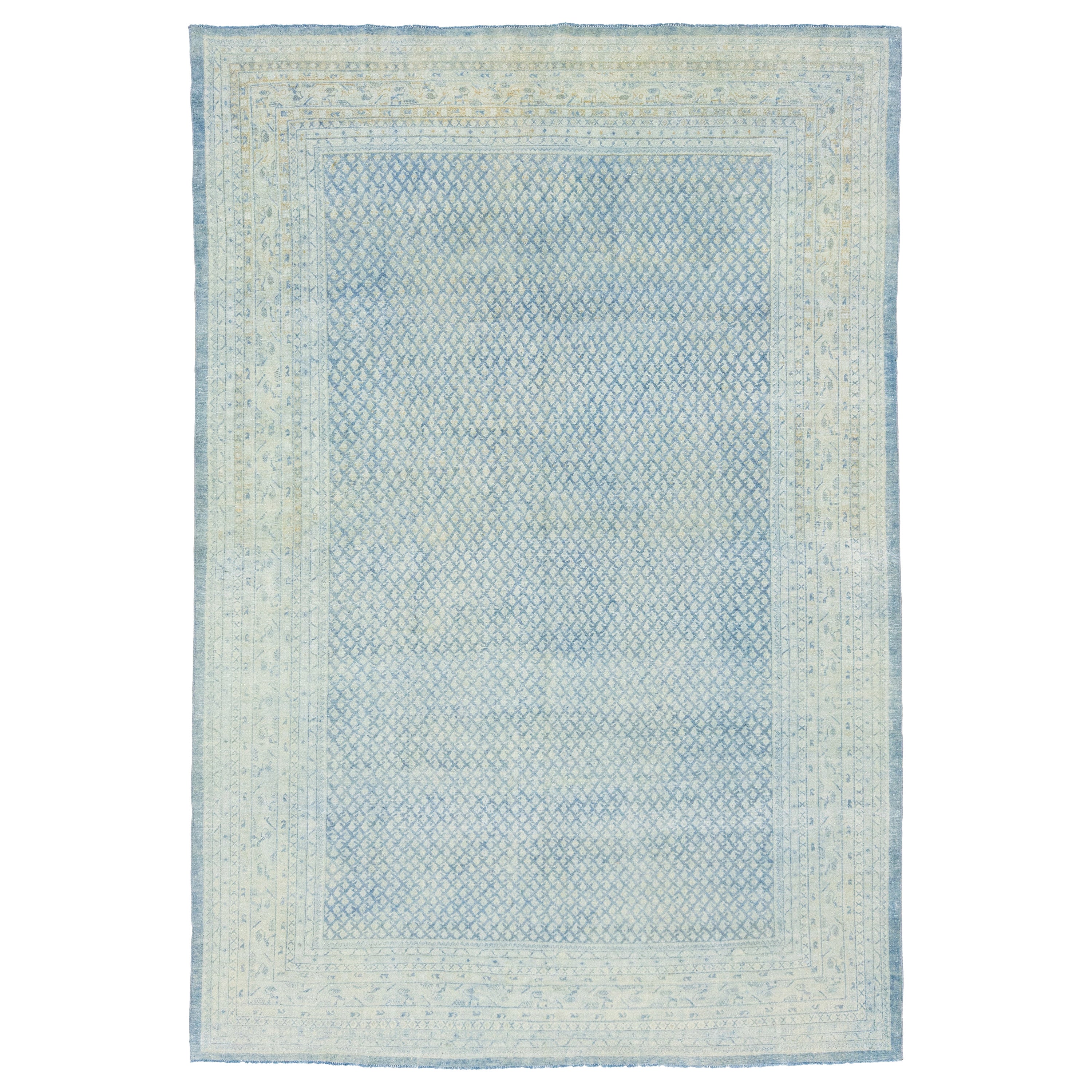 1920s Allover Blue Antique Persian Tabriz Wool Rug 