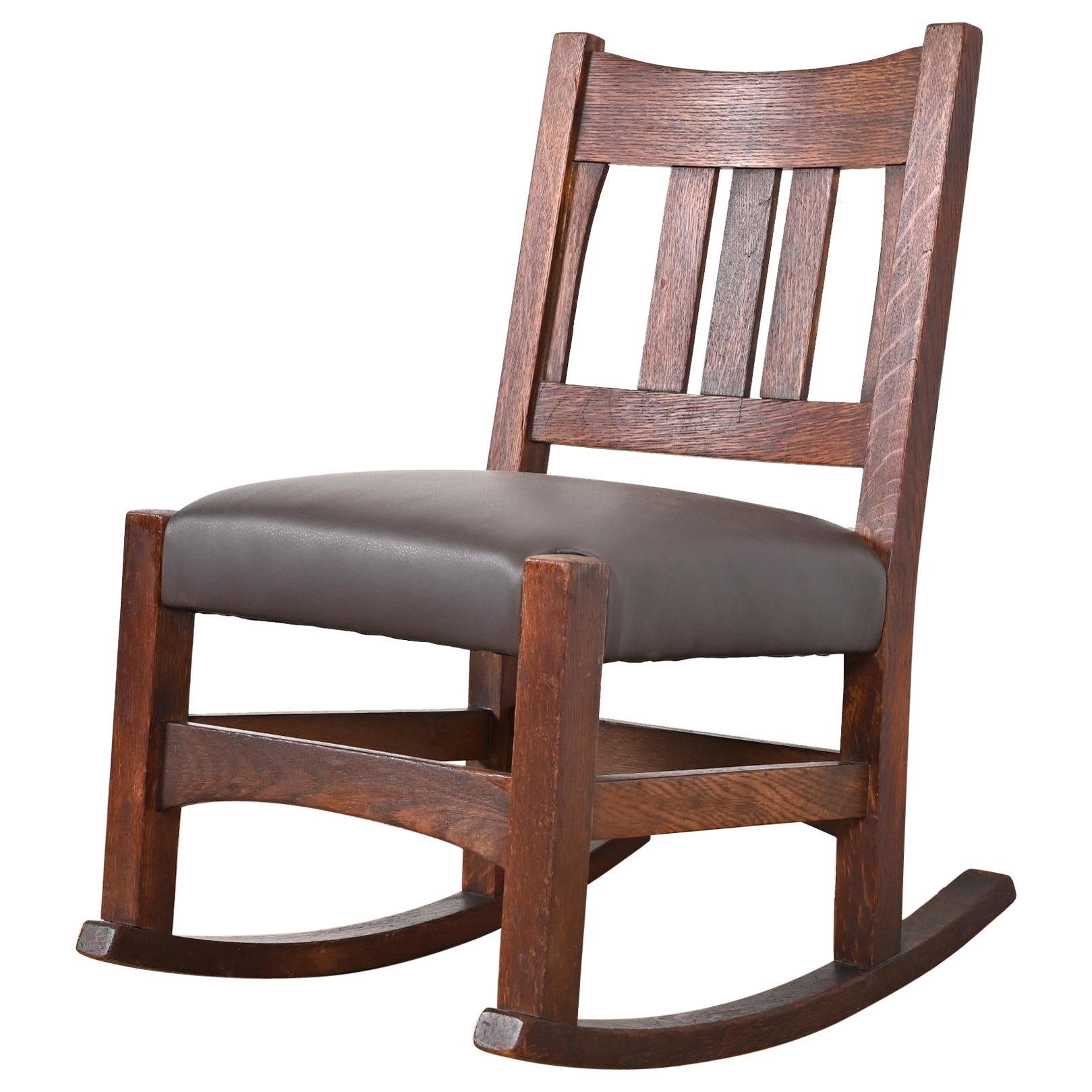 Gustav Stickley Antique Mission Oak Arts & Crafts Sewing Rocking Chair For Sale