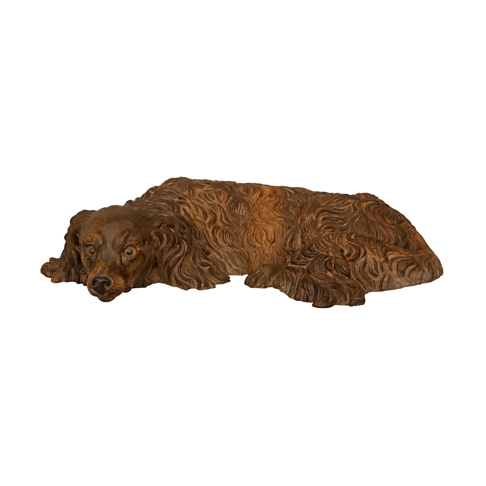 Statue de chien en terre cuite anglaise du 19e siècle