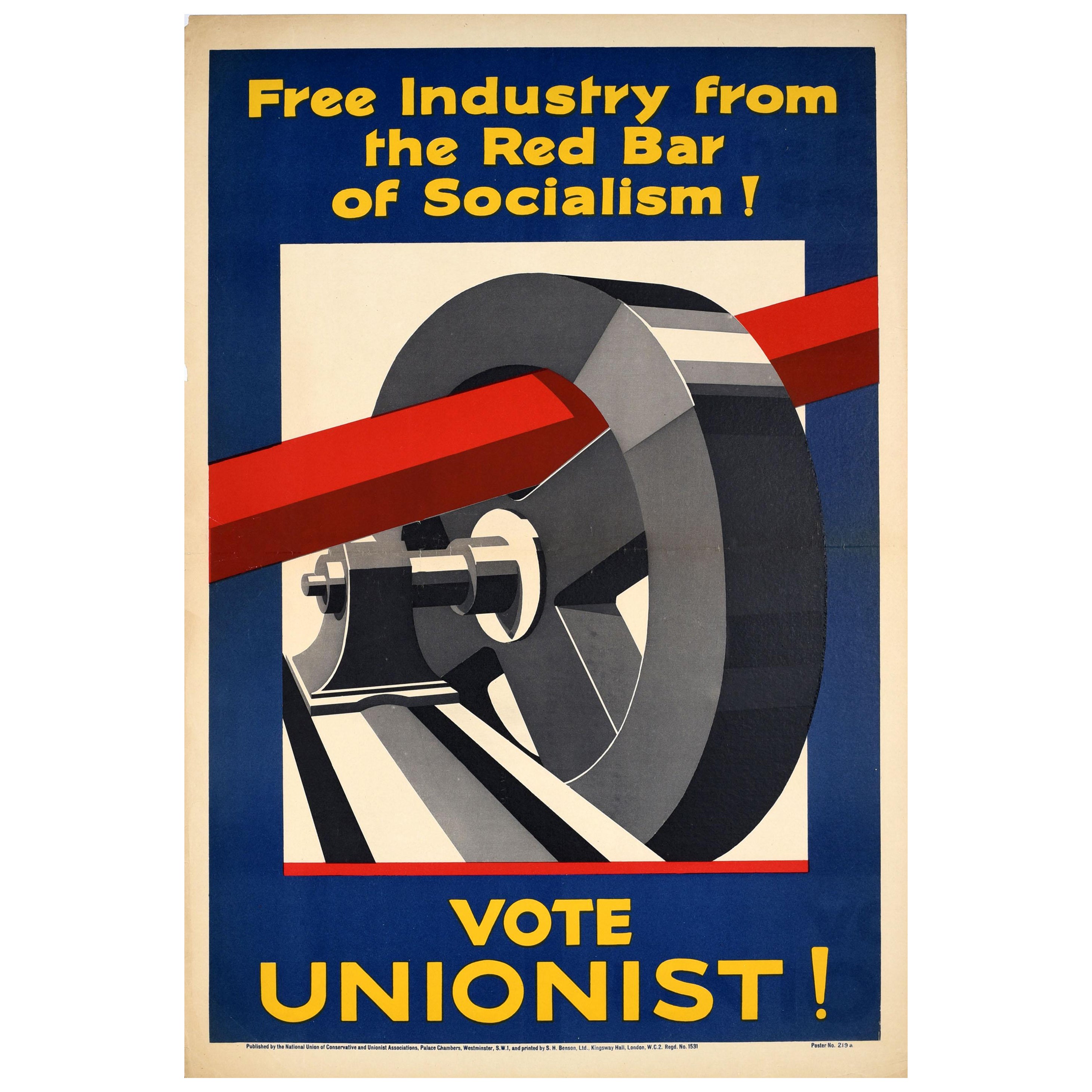 Ancienne affiche de élections politiques d'origine Vote Unionist Socialism Conservative