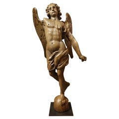 Sehr großer geflügelter Engel aus Eiche, 17. Jahrhundert