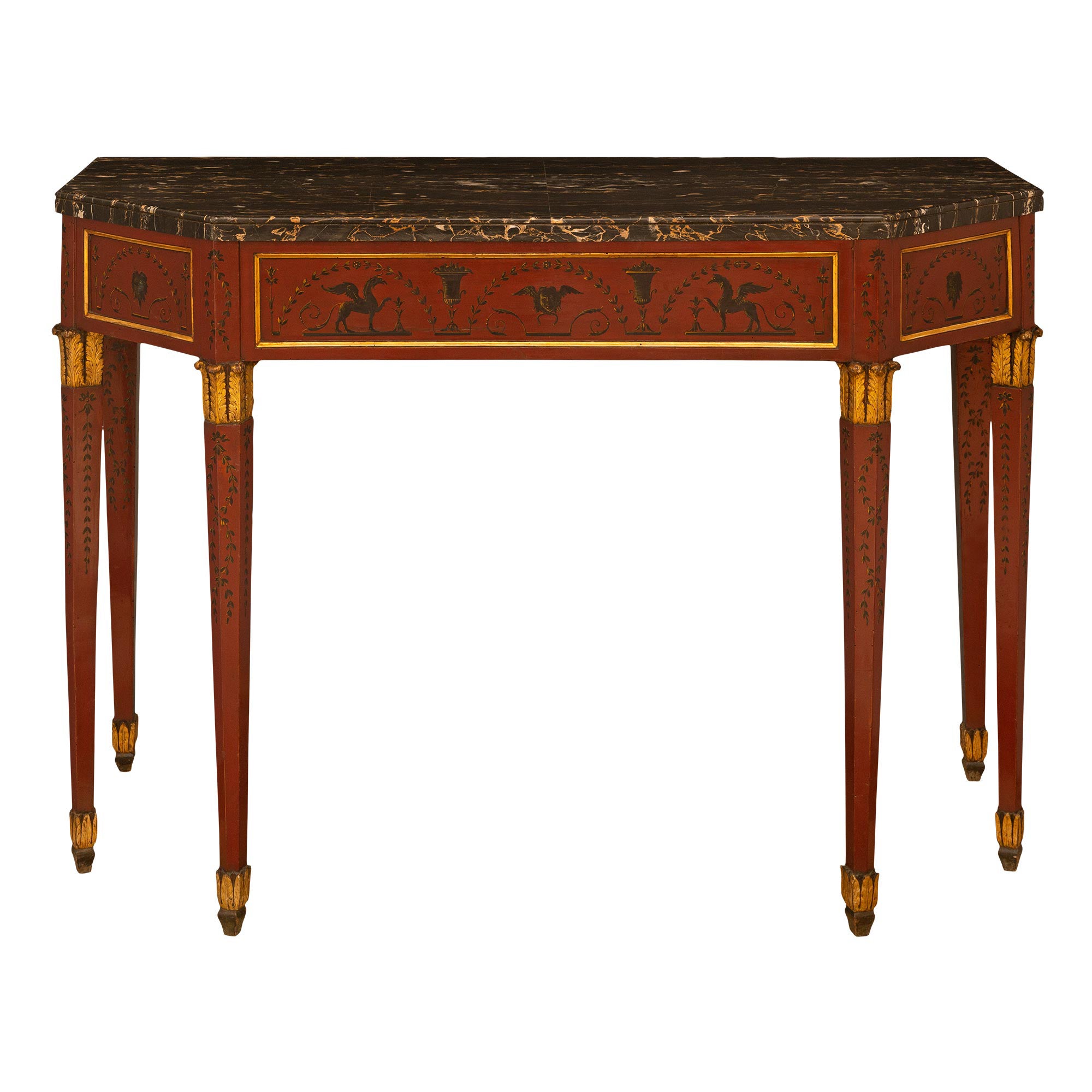 Italian 19th Century Neo-Classical St. Red Lacquered And Portor Marble Console For Sale