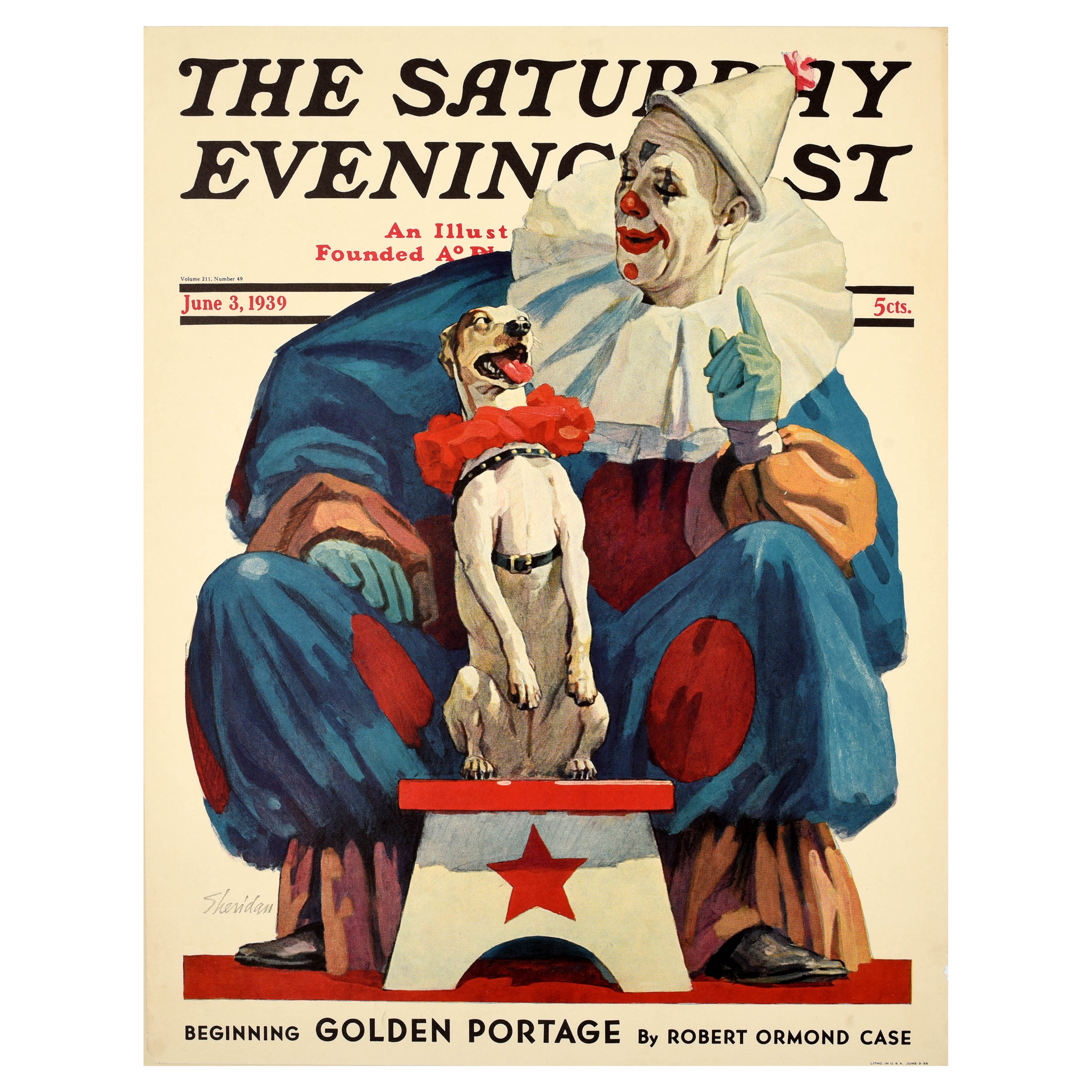 Original Vintage Advertising Poster Saturday Evening Post Clown Pooch Dog For Sale