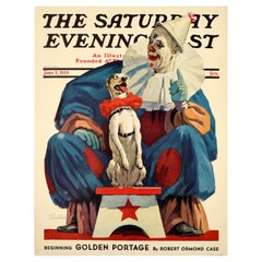 Original-Vintage-Werbeplakat Saturday Evening Post, Clown, Pooch, Hund