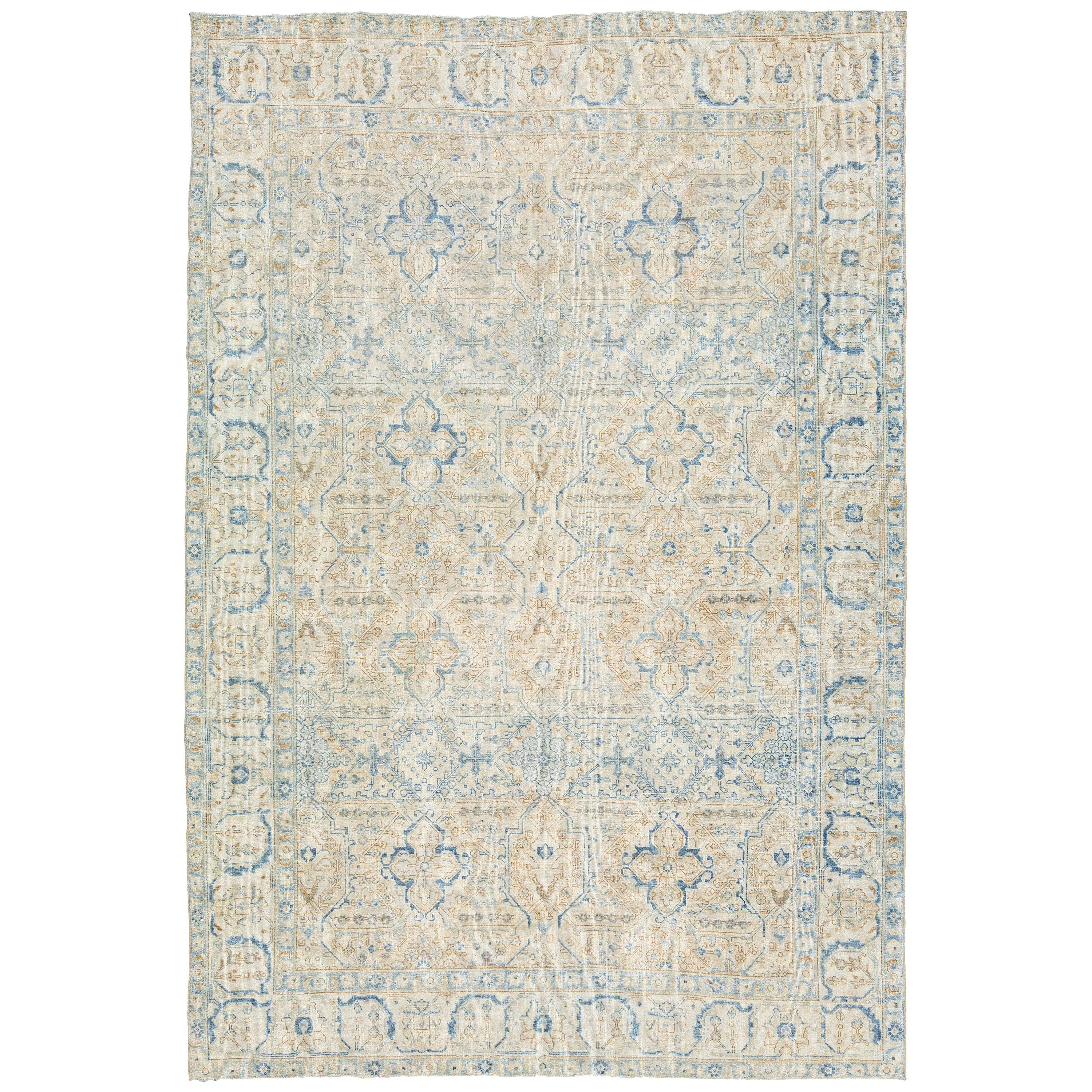 Beige Antique Persian Heriz Wool Rug Featuring an Allover Design For Sale