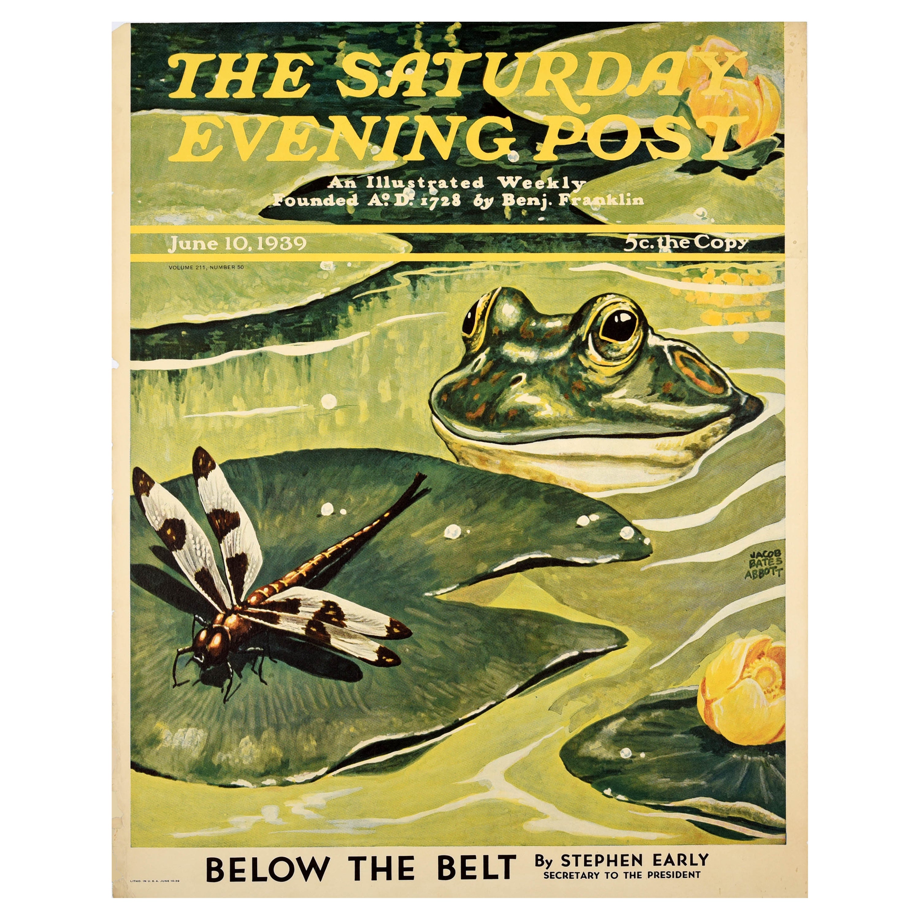 Original Vintage Advertising Poster Saturday Evening Post Frog Jacob Abbott For Sale