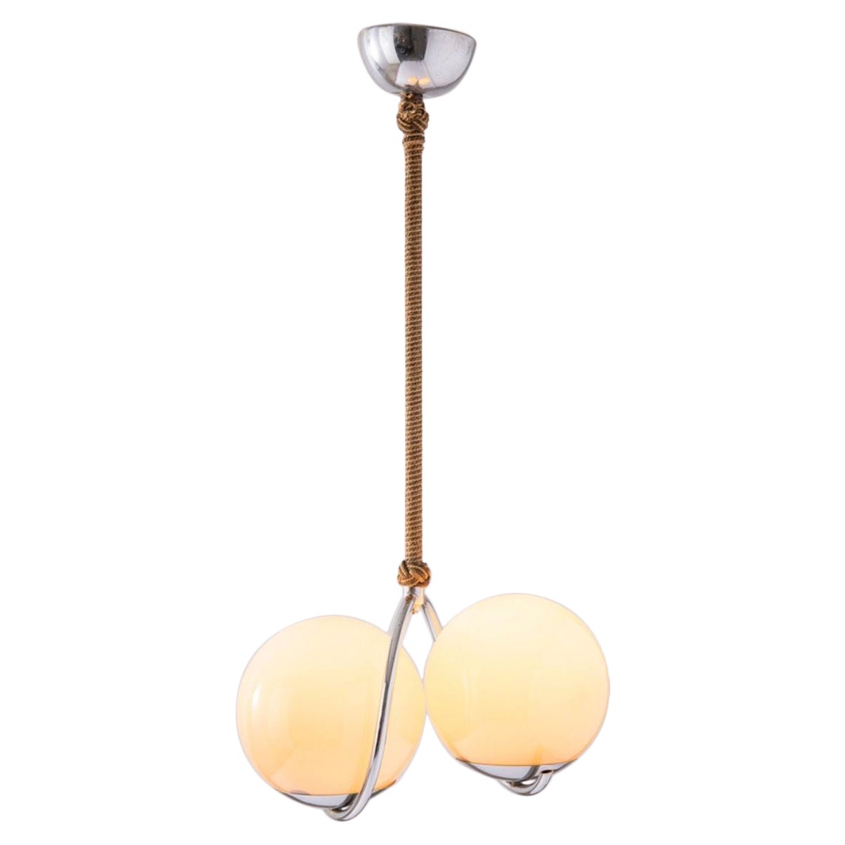 Élégante lampe suspendue scandinave des années 1960 en nickel poli avec cordon danois