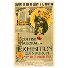 Original Vintage Train Travel Poster Scottish National Exhibition Edinburgh