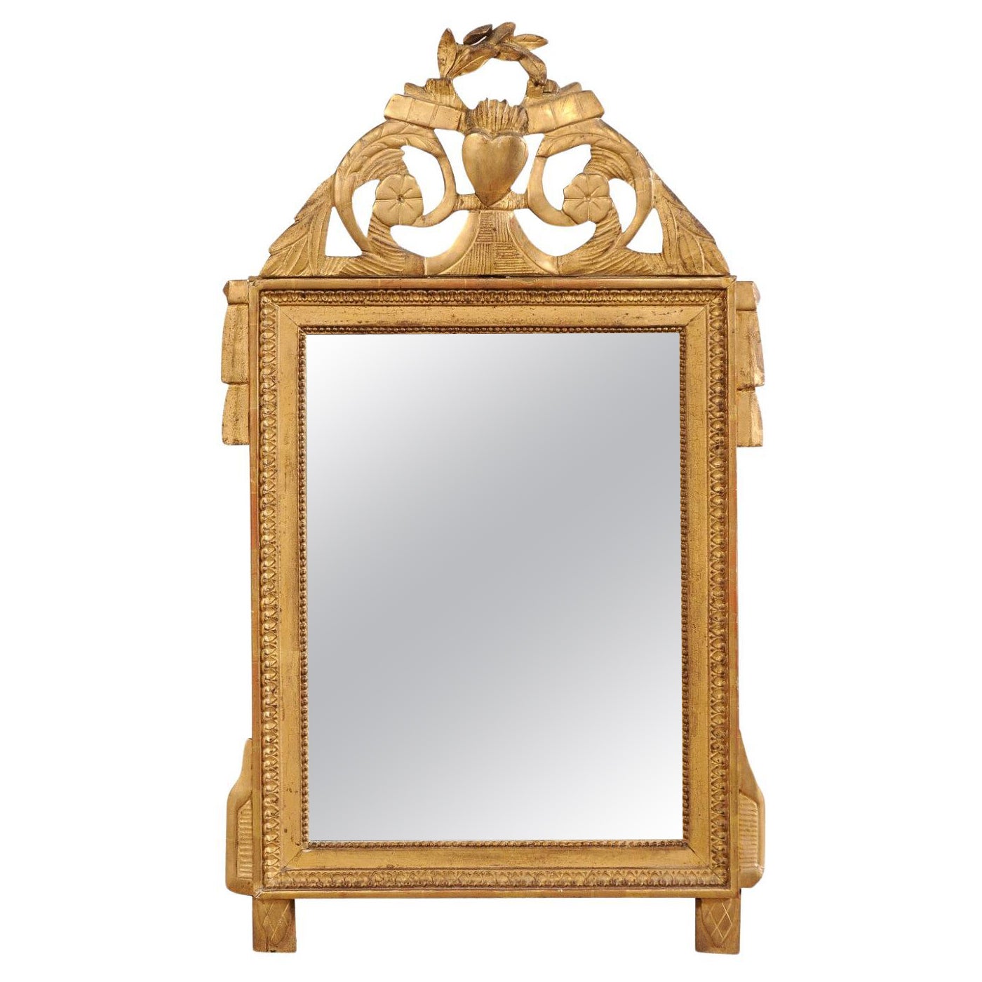 French 19th C. Carved & Gilt Decorative Wall Mirror w/Exaggerated Crest For Sale