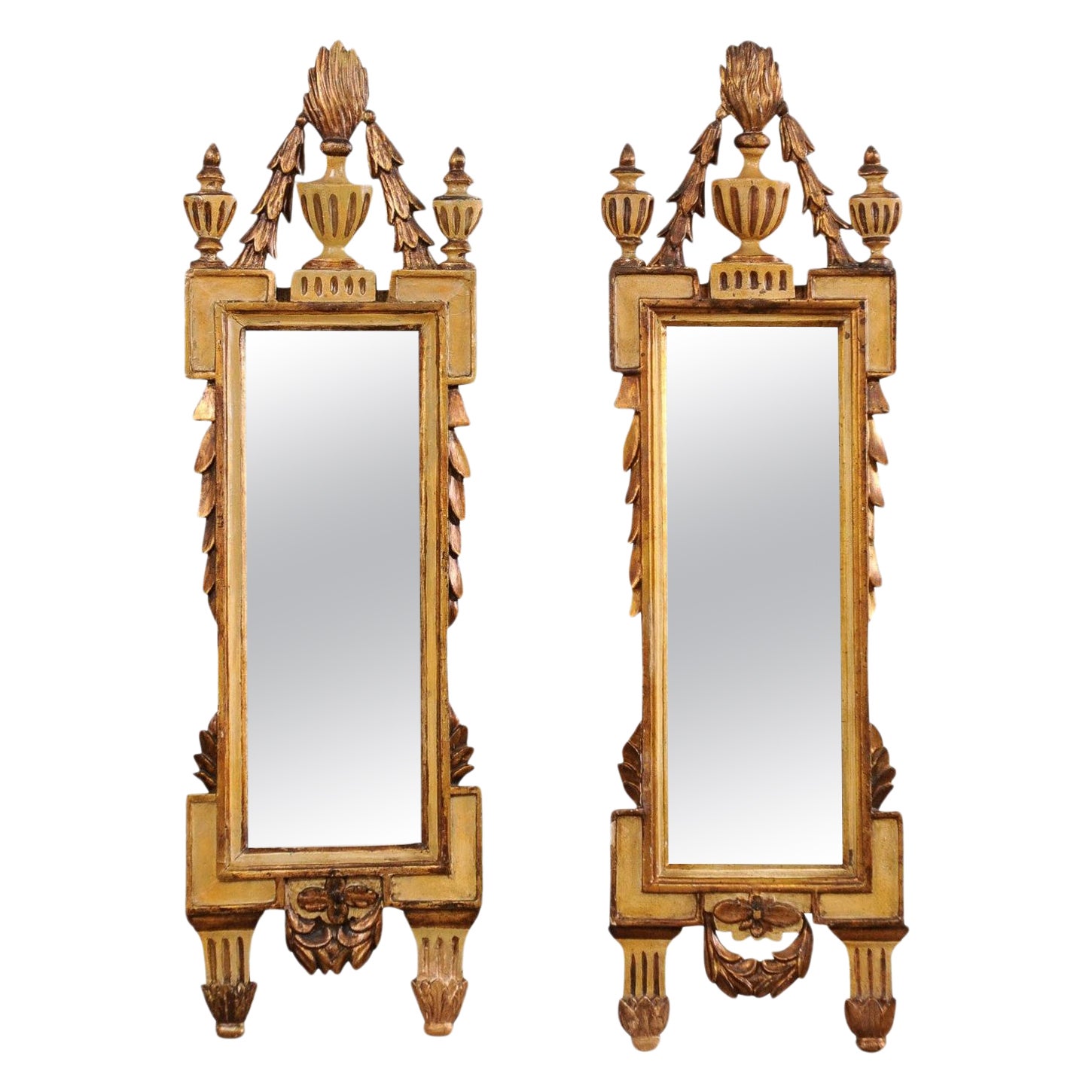 Italian Pair of Slender Neoclassic Mirrors, 19th C. For Sale