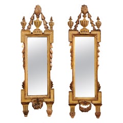 Antique Italian Pair of Slender Neoclassic Mirrors, 19th C.