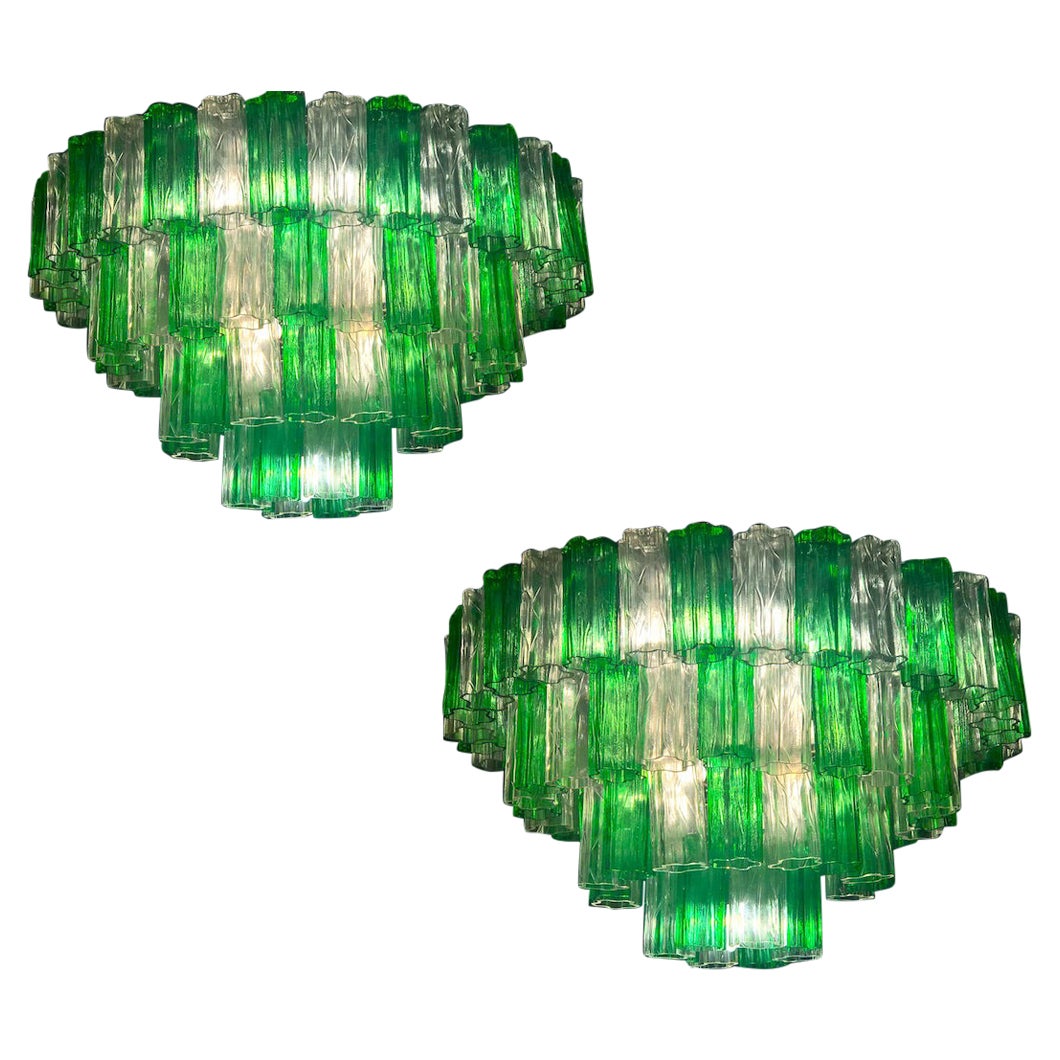 Emerald Green and Ice Color Modern Murano Glass Chandelier or Flush Mount For Sale