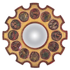 Zodiac Mirror with Red Giltwood Carved Frame