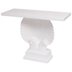 Hollywood Regency, Art Deco Style White Lacquered Shell Console Table