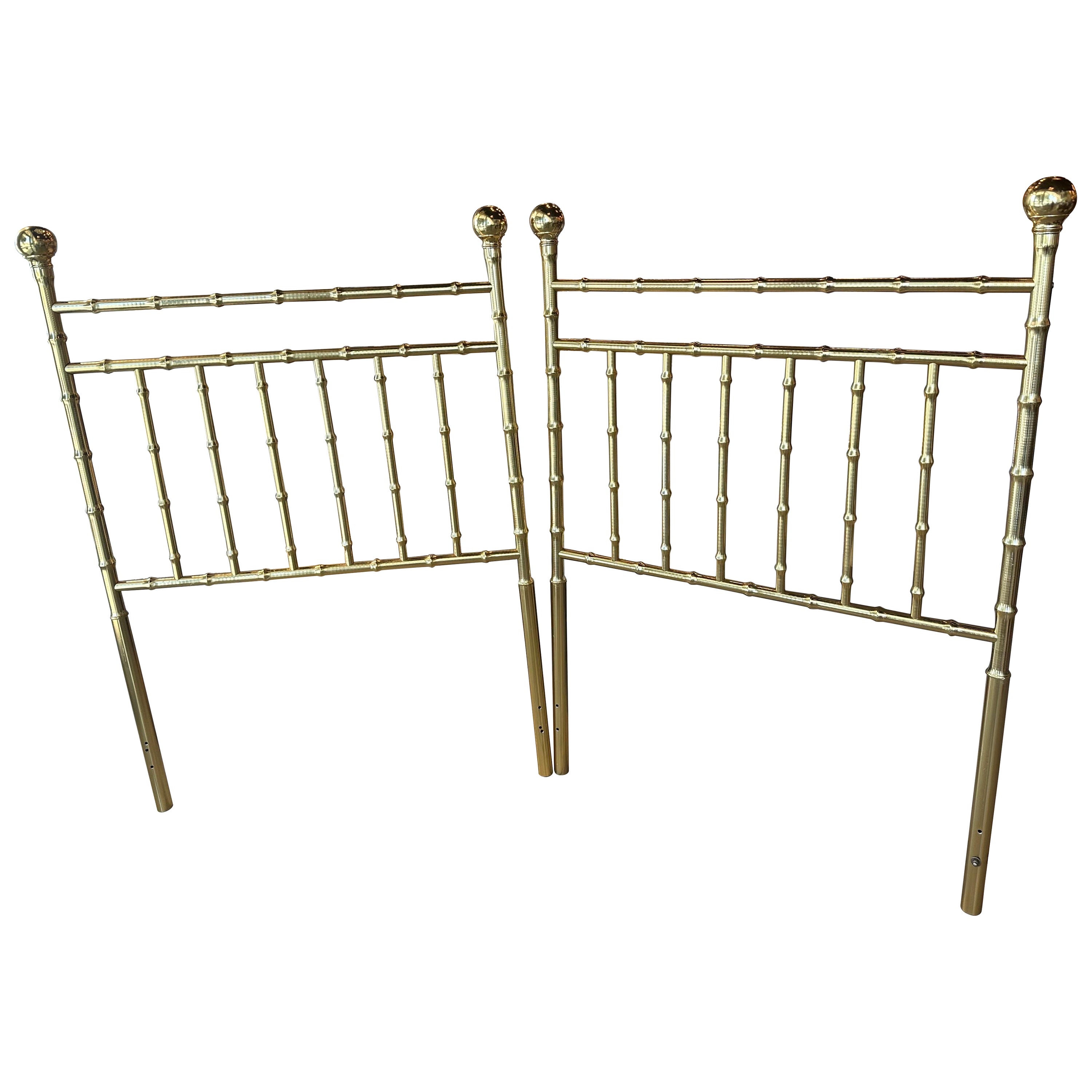 Vintage Pair of Palm Beach Faux Bamboo Brass Twin Size Bed Headboards  For Sale