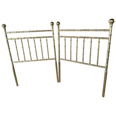 Vintage Pair of Palm Beach Faux Bamboo Brass Twin Size Bed Headboards 