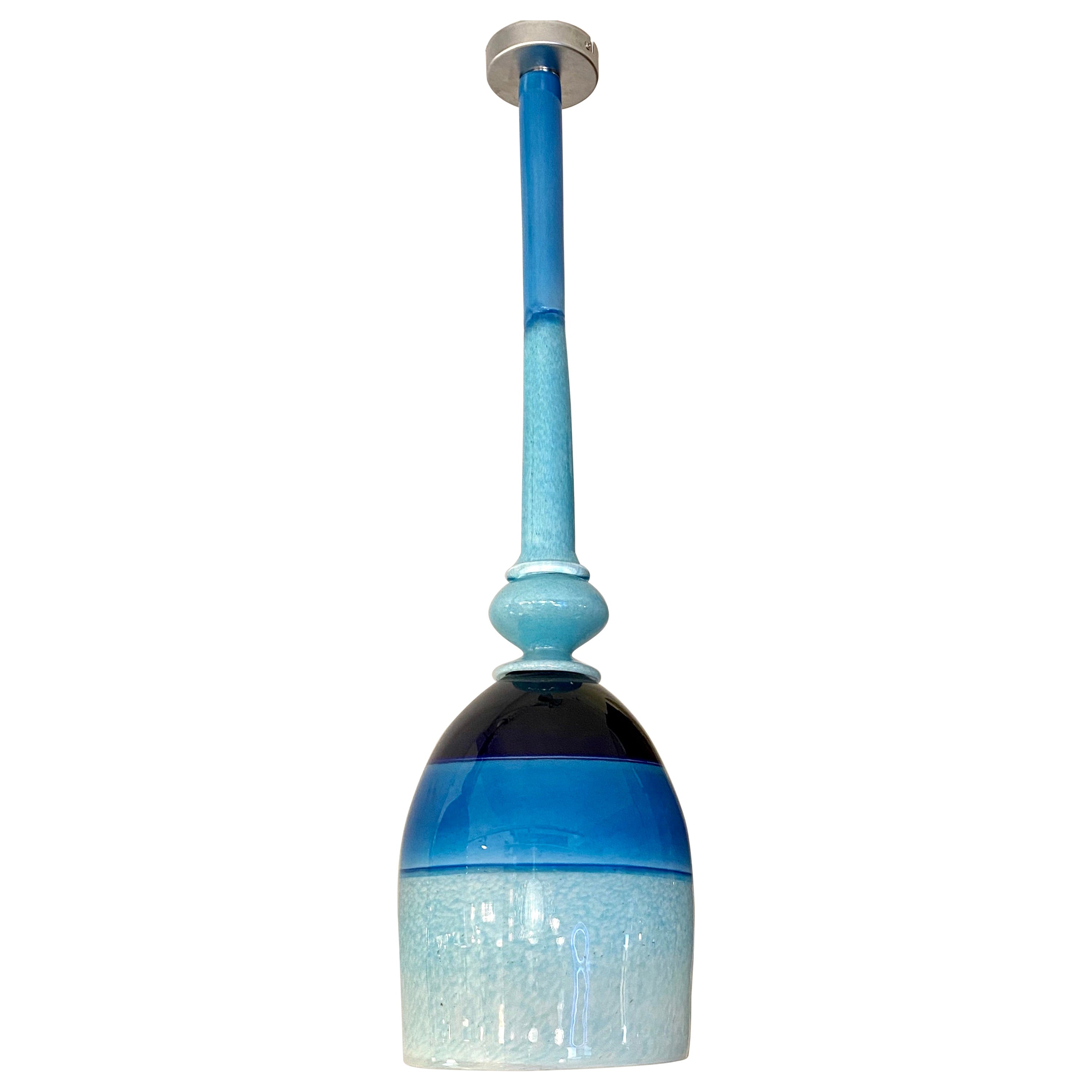 Contemporary Bespoke Italian Organic Black Blue Azur Murano Glass Pendant Light For Sale