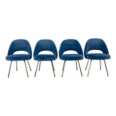 Eero Saarinen for Knoll Executive Armless Chairs Blue Velvet