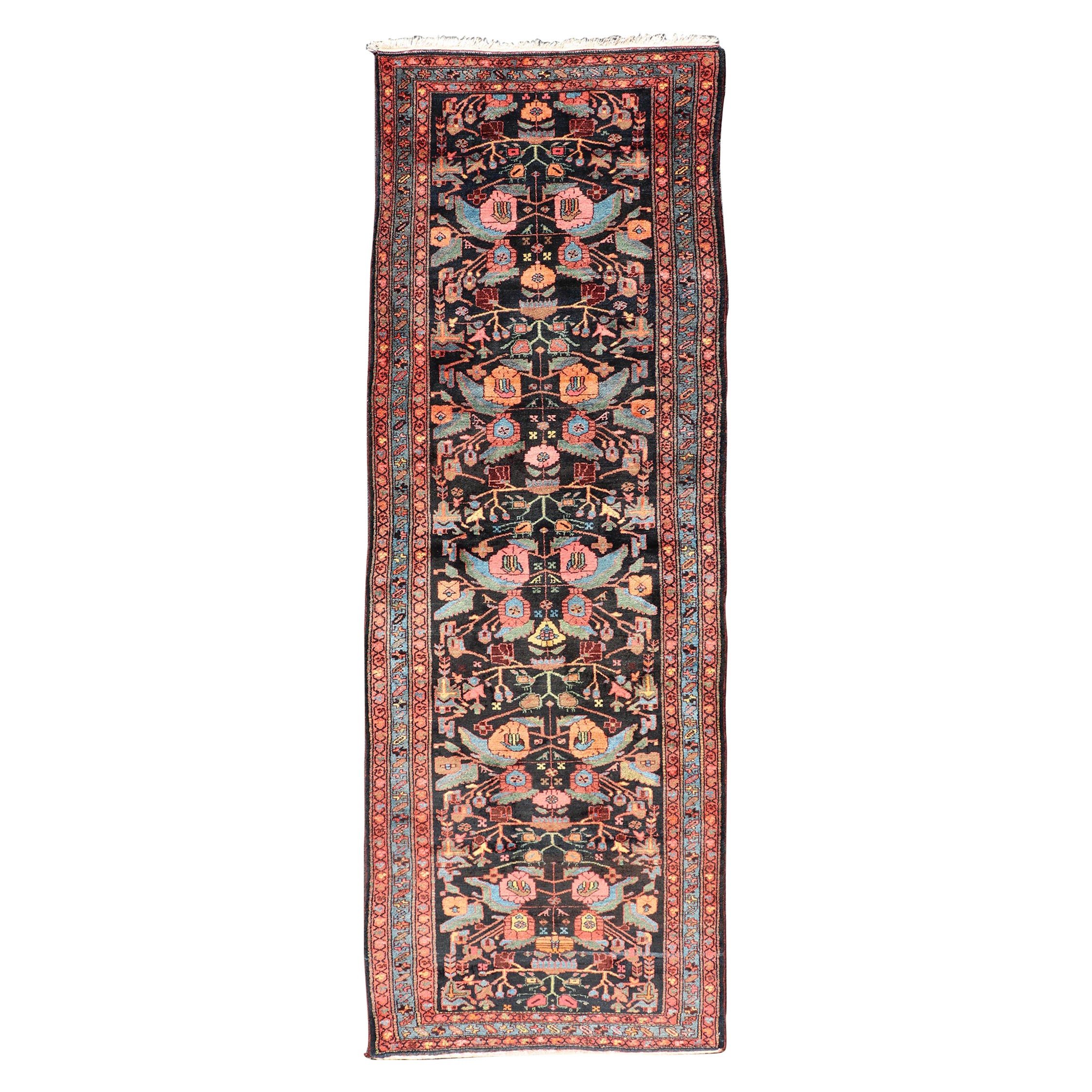 Antique Persain Nahavand Gallery Runner with All-Over Sub-Geometric Design For Sale