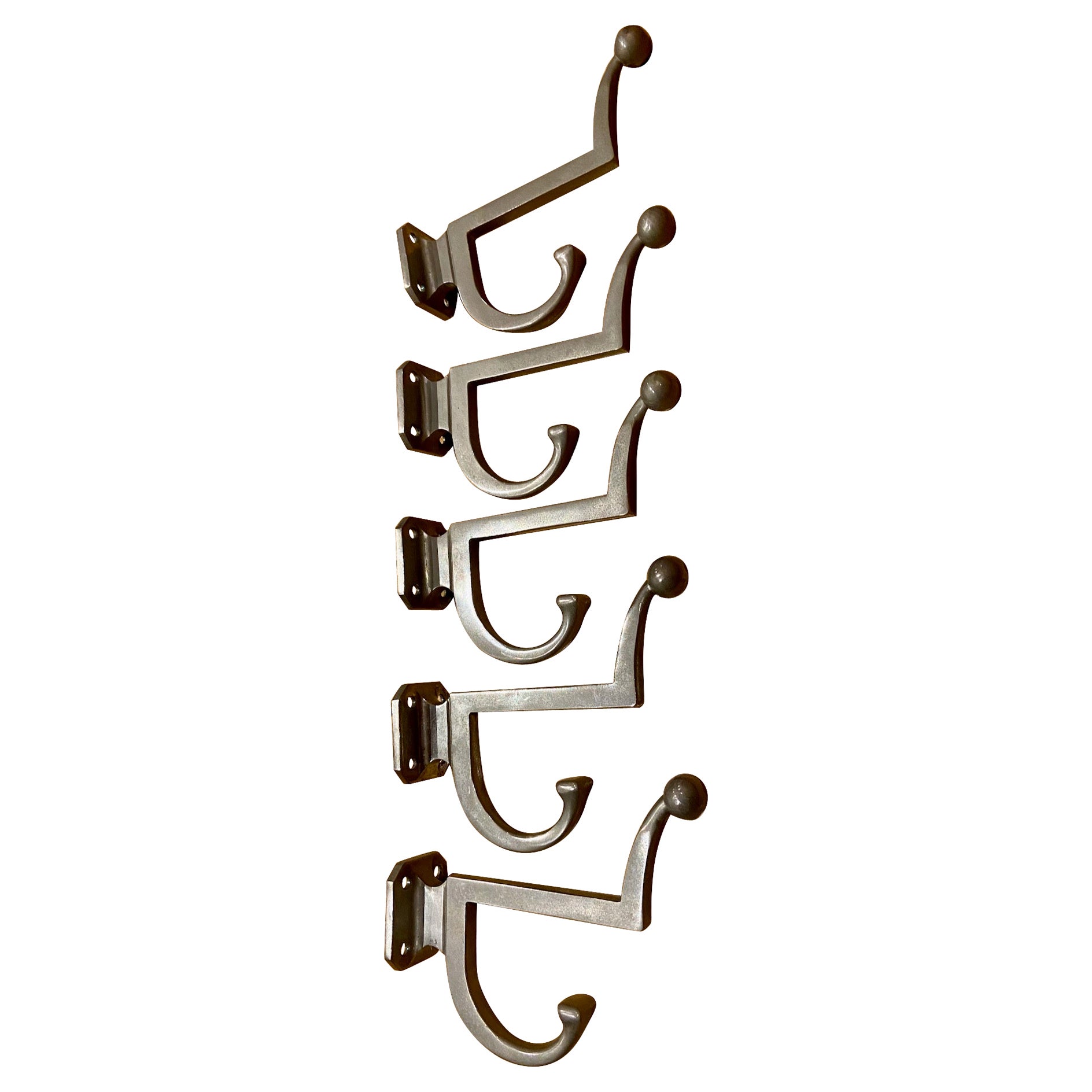 a set of 5 mid-century modernist metal coat hooks or hangers For Sale