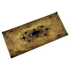 Antique Empire Art Gold Box with Jeweled Decorative hinged Lid Ca 1920