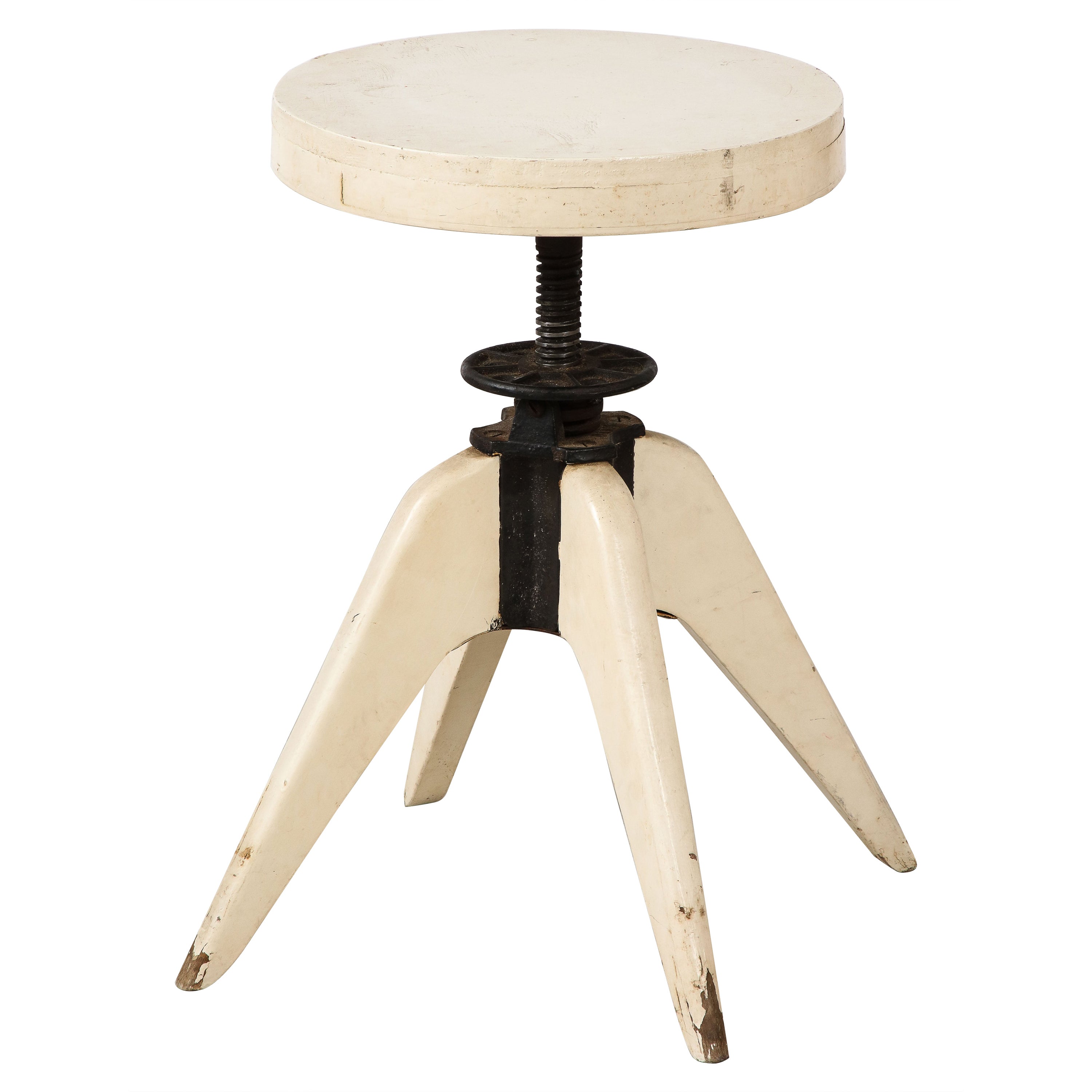 Jean Prouvé French Painted Wood and Iron Stool, France, circa 1950