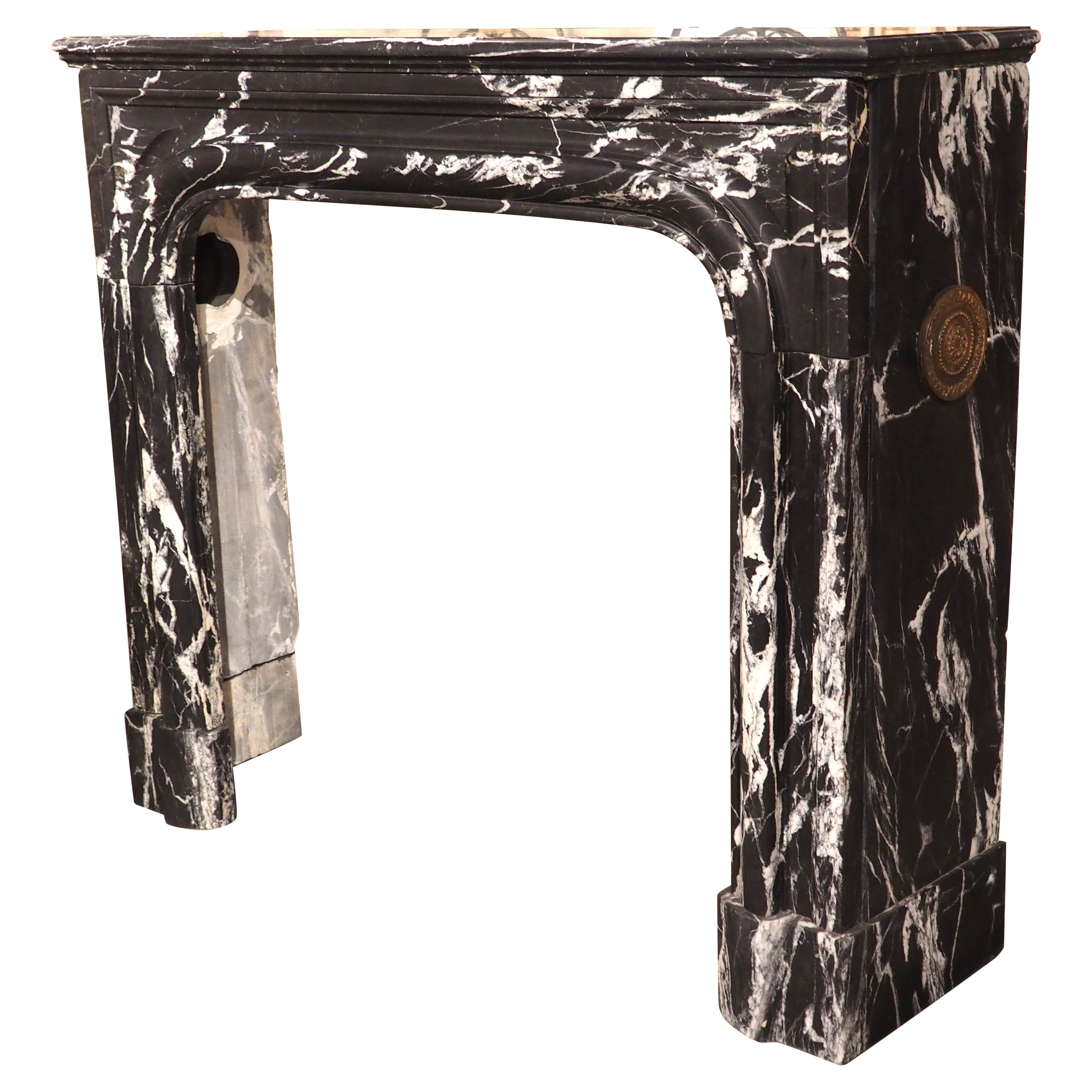 Antique French Nero Marquina Marble Fireplace Mantel, Circa 1880 For Sale