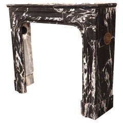 Antique French Nero Marquina Marble Fireplace Mantel, Circa 1880