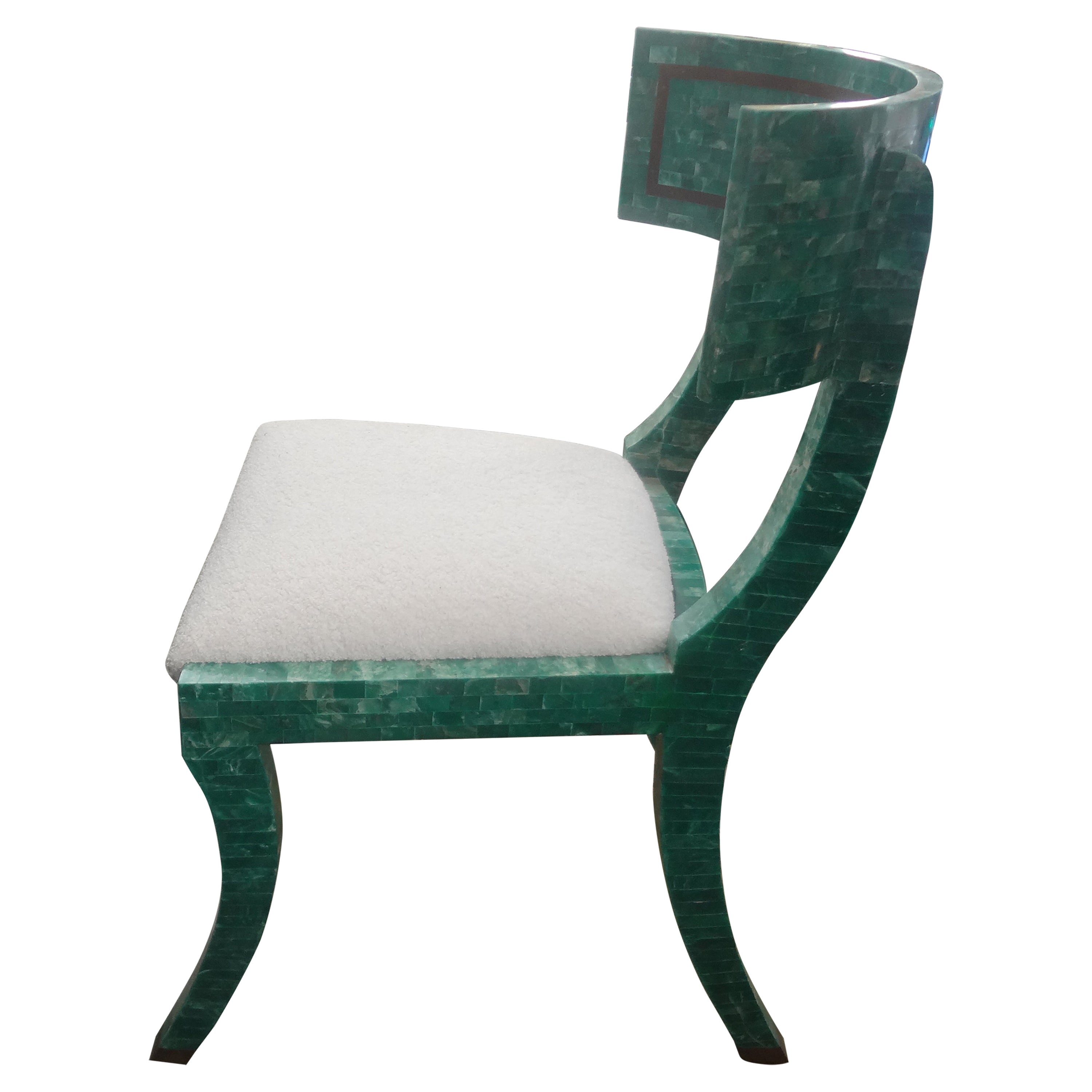 Postmodern Tessellated Stone And Brass Klismos Chair By Maitland Smith