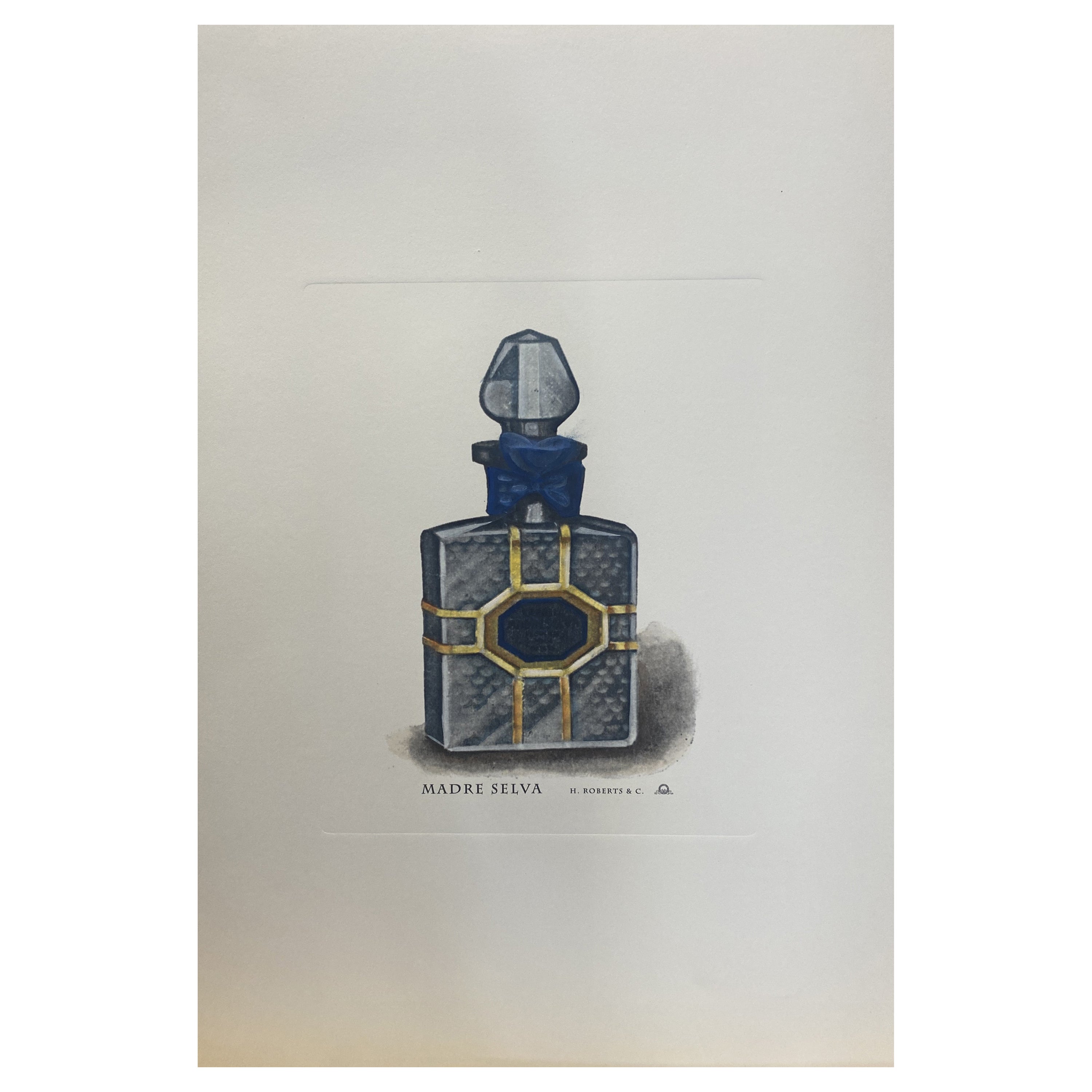 Italienische Contemporary Hand gemalt "Madre Selva" Parfume Blau Gold Druck 2 von 4 im Angebot