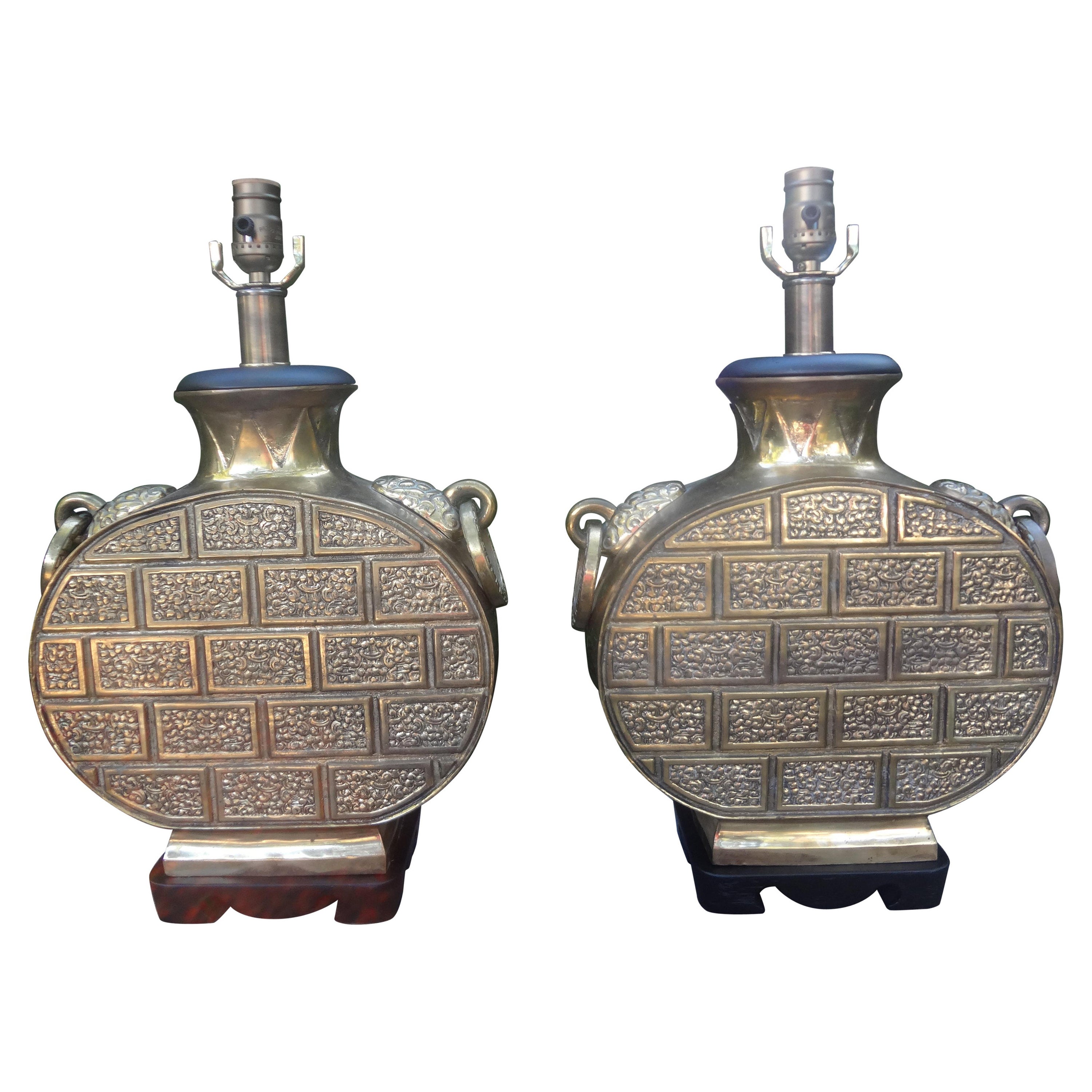 Pair of Chinese Modern Brass Lamps