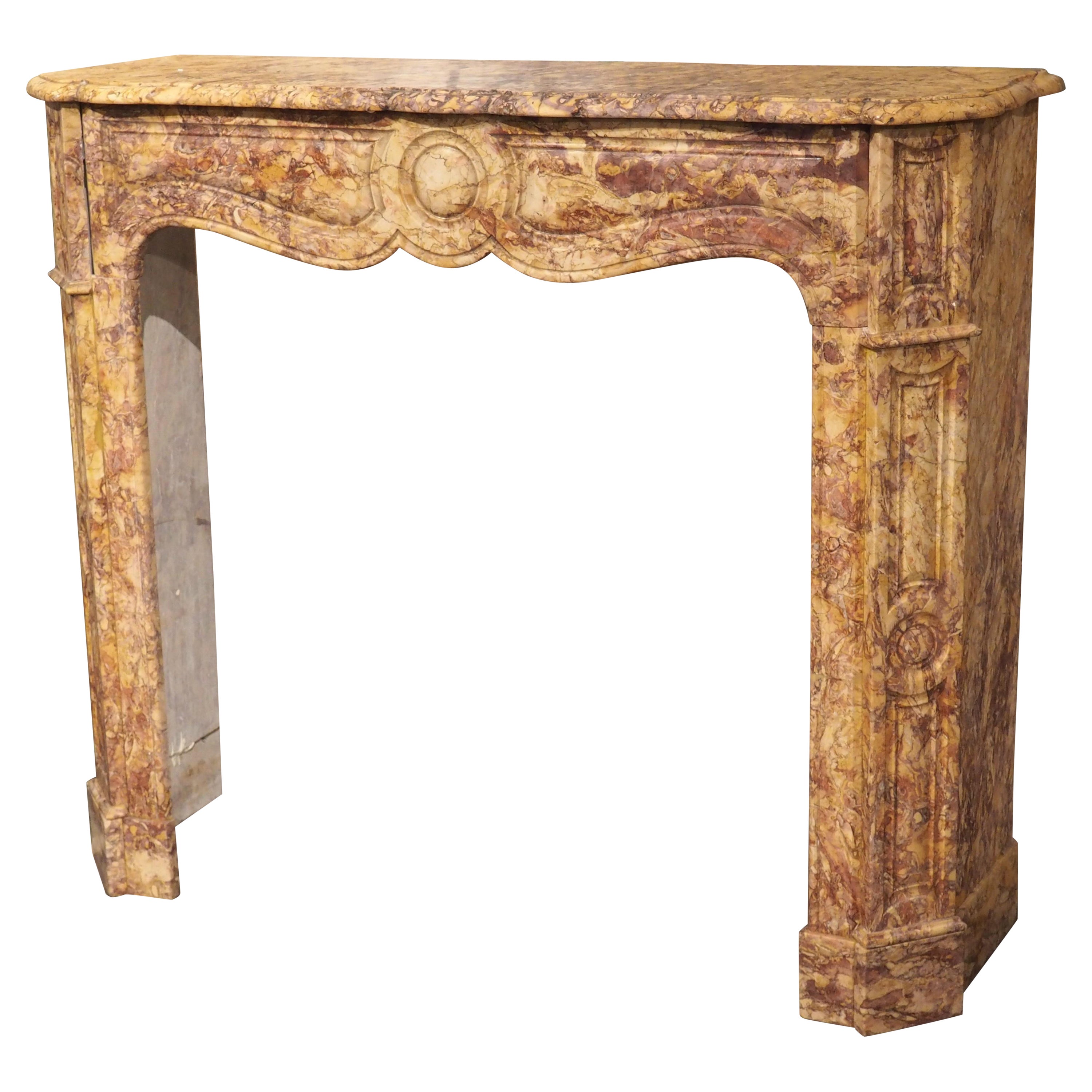 Small Parisian Brocatelle Marble Fireplace Mantel, Circa 1870 For Sale