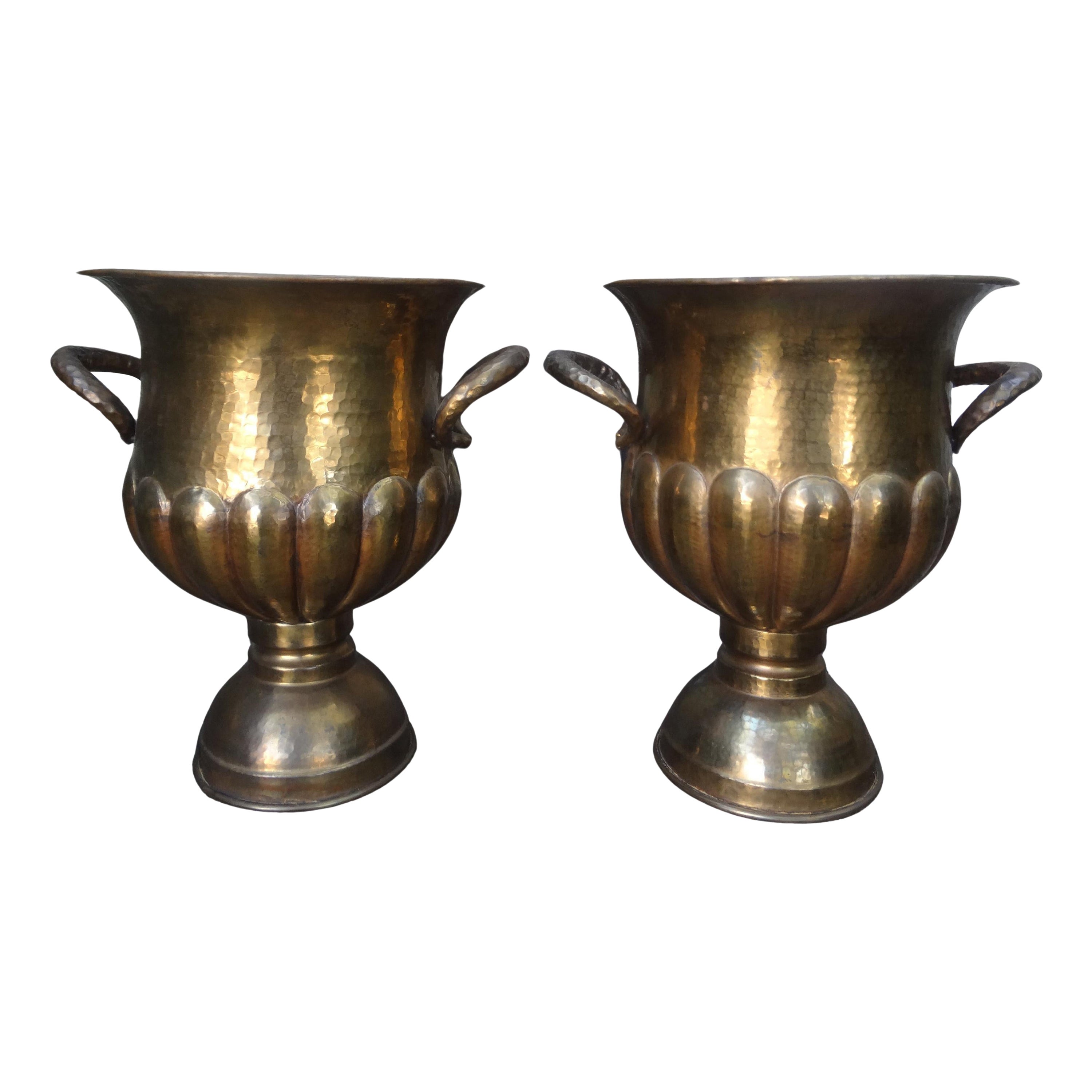 Pair of Vintage Italian Brass Wine or Champagne Coolers For Sale