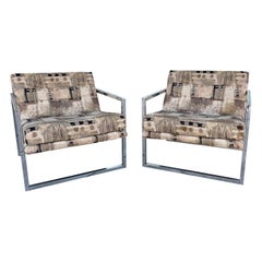 1970s Mid Century Chrome "Scoop" Lounge Chairs Styled After Milo Baughman