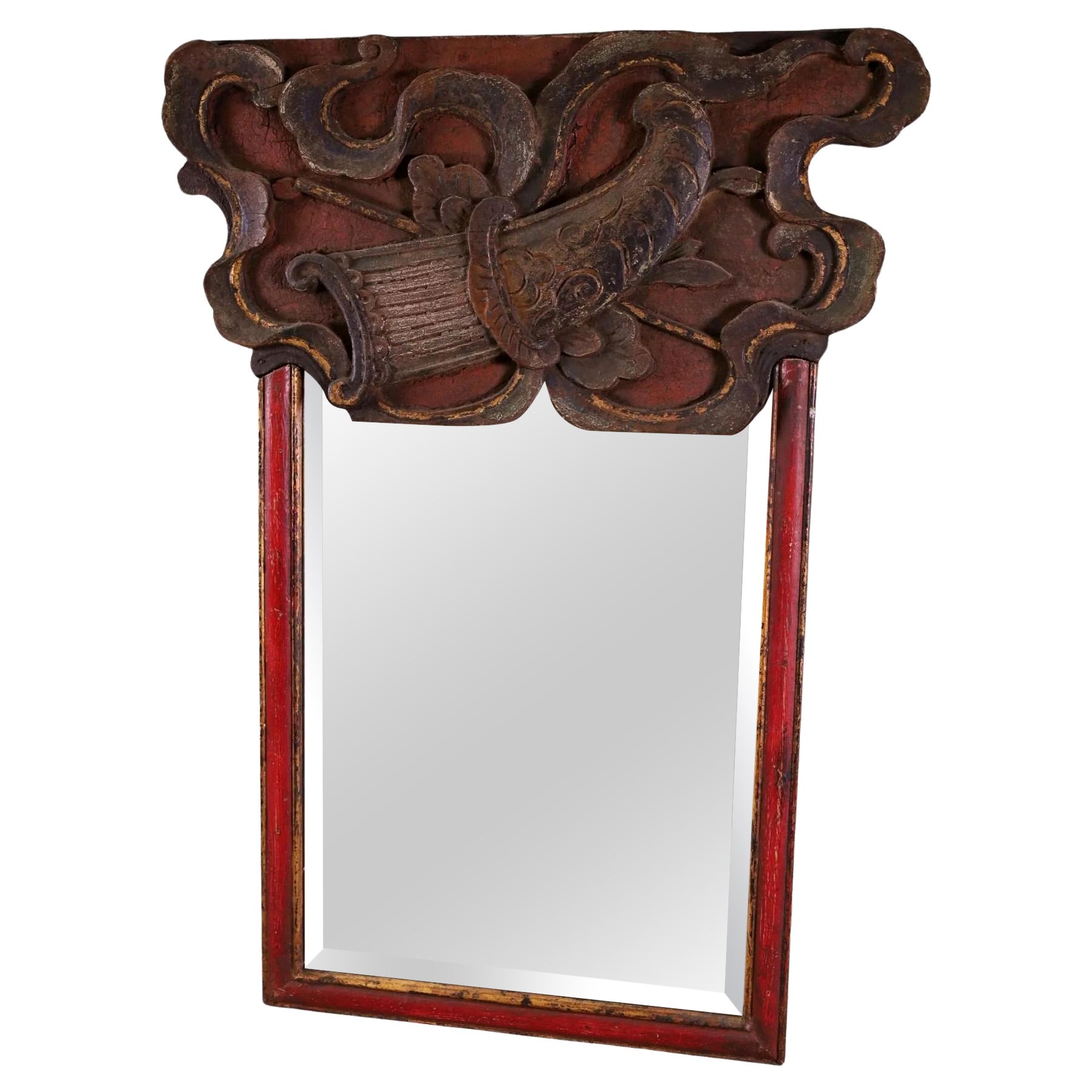 Antique Italian Hand Painted Wall Mirror