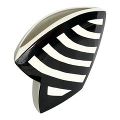1990s John Bergen Studio Postmodern Black and White Ceramic Amorphous Vase