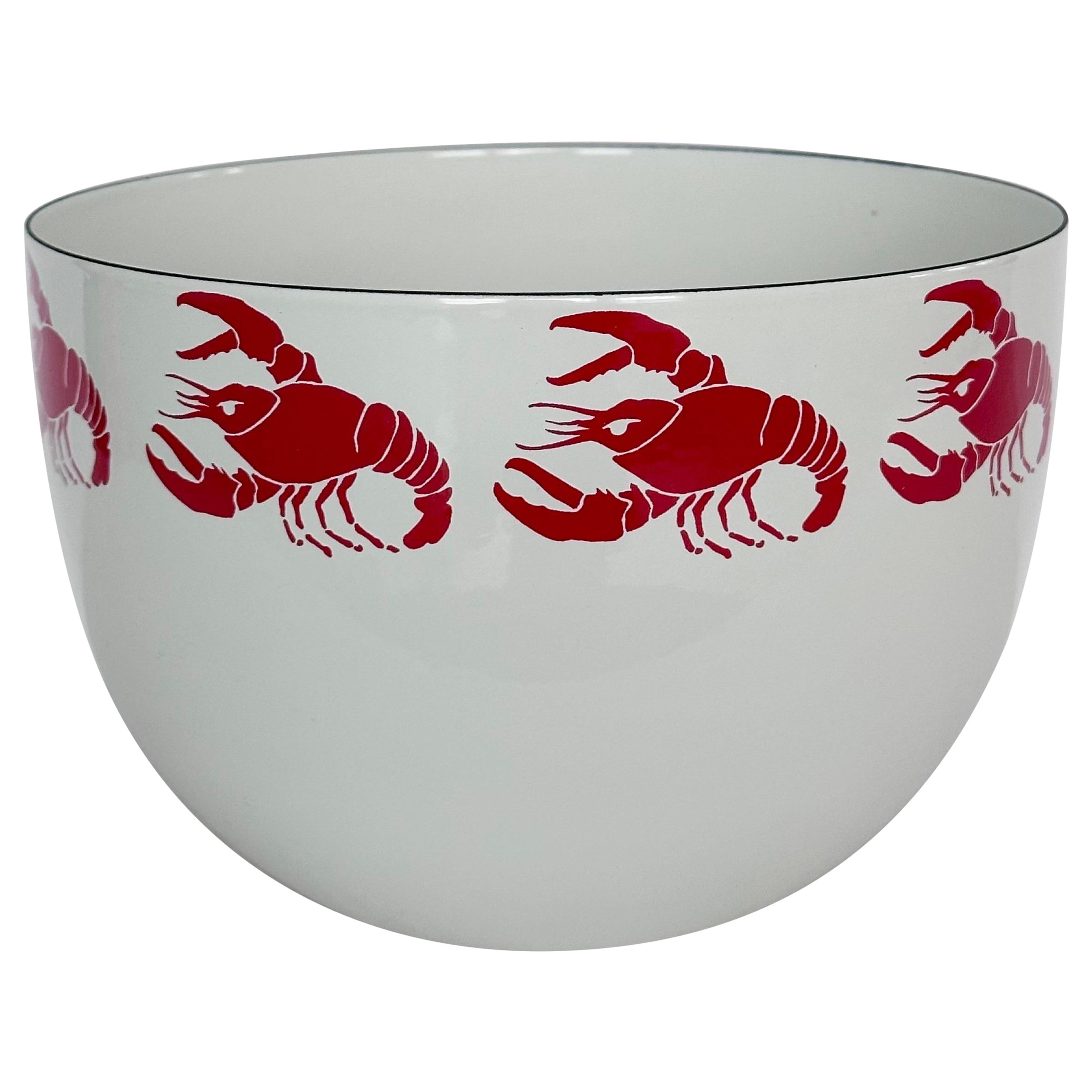 1960s Kaj Franck for Arabia Finland White & Reb Lobsters Enamel Bowl For Sale