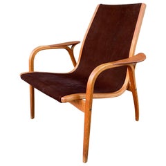 Vintage Yngve Ekstrom Lounge Chair with Brown Leather by Swedese