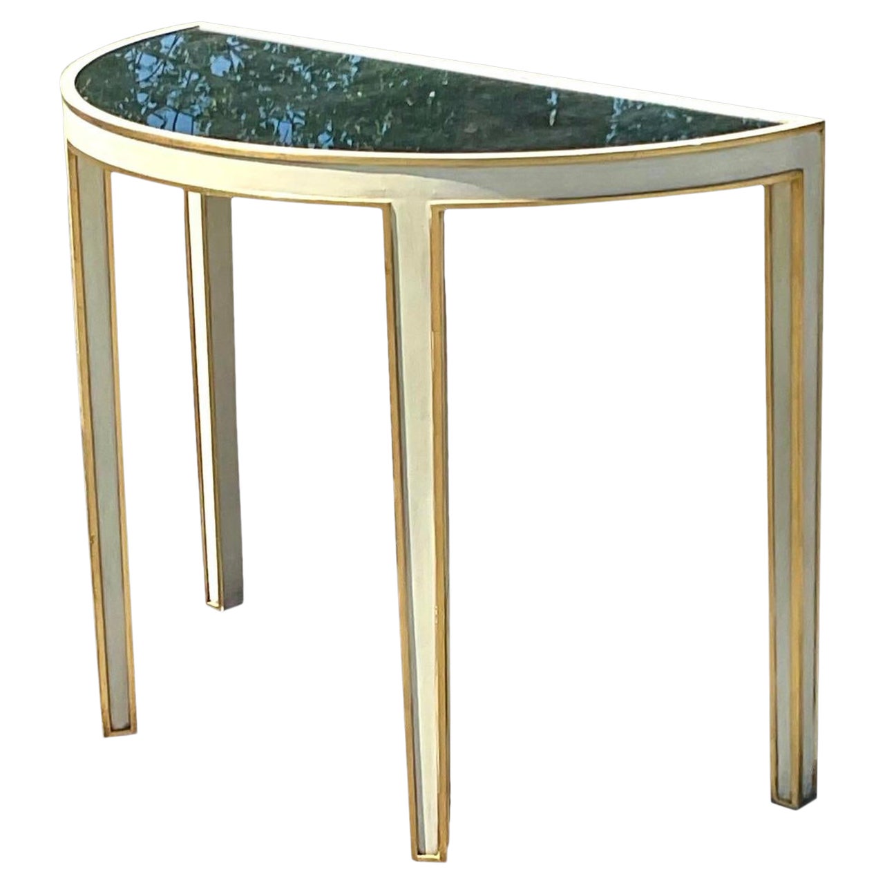 Late 20th Century Vintage Regency Modern Gilt Tipped Demi-Lune Hall Table For Sale