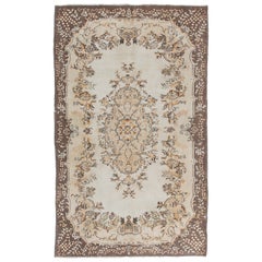 Türkischer Teppich im Vintage-Stil in Beige, Braun und Rost,6.6x11 Ft. Verblasster handgefertigter Wollteppich