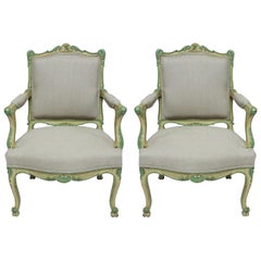 Pair Of 1930's Painted Louis XV Style Armchairs