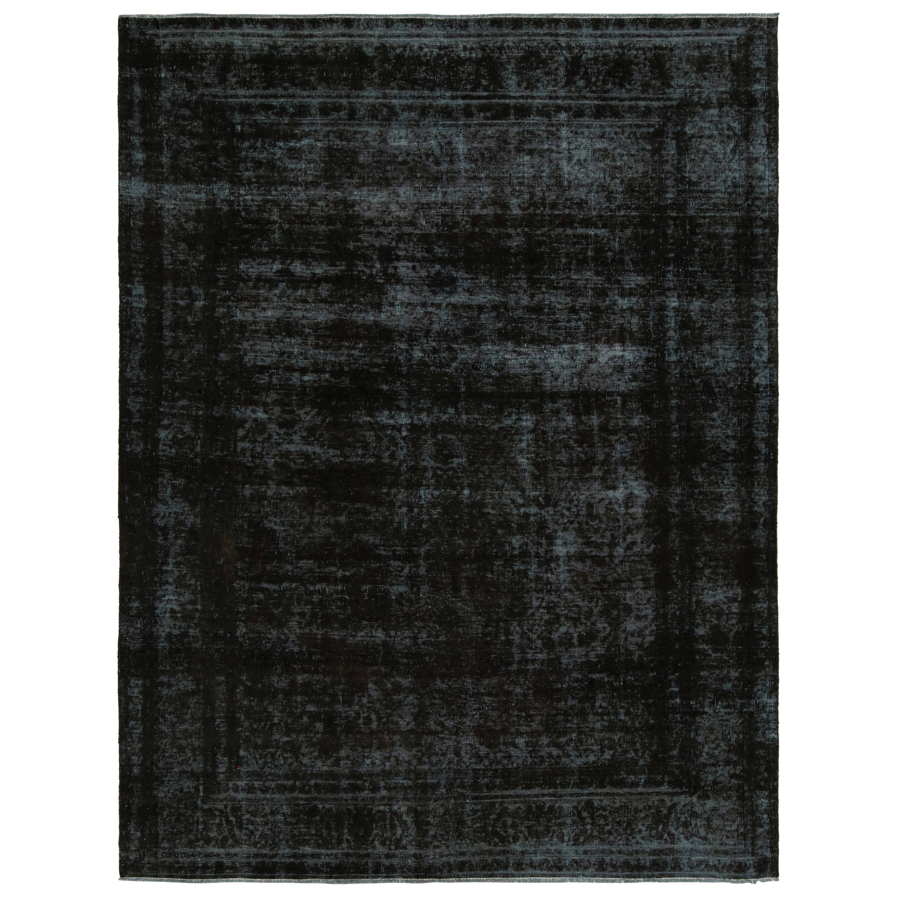 Vintage Persian Rug in Black and Ice Blue Tones, From Rug & Kilim