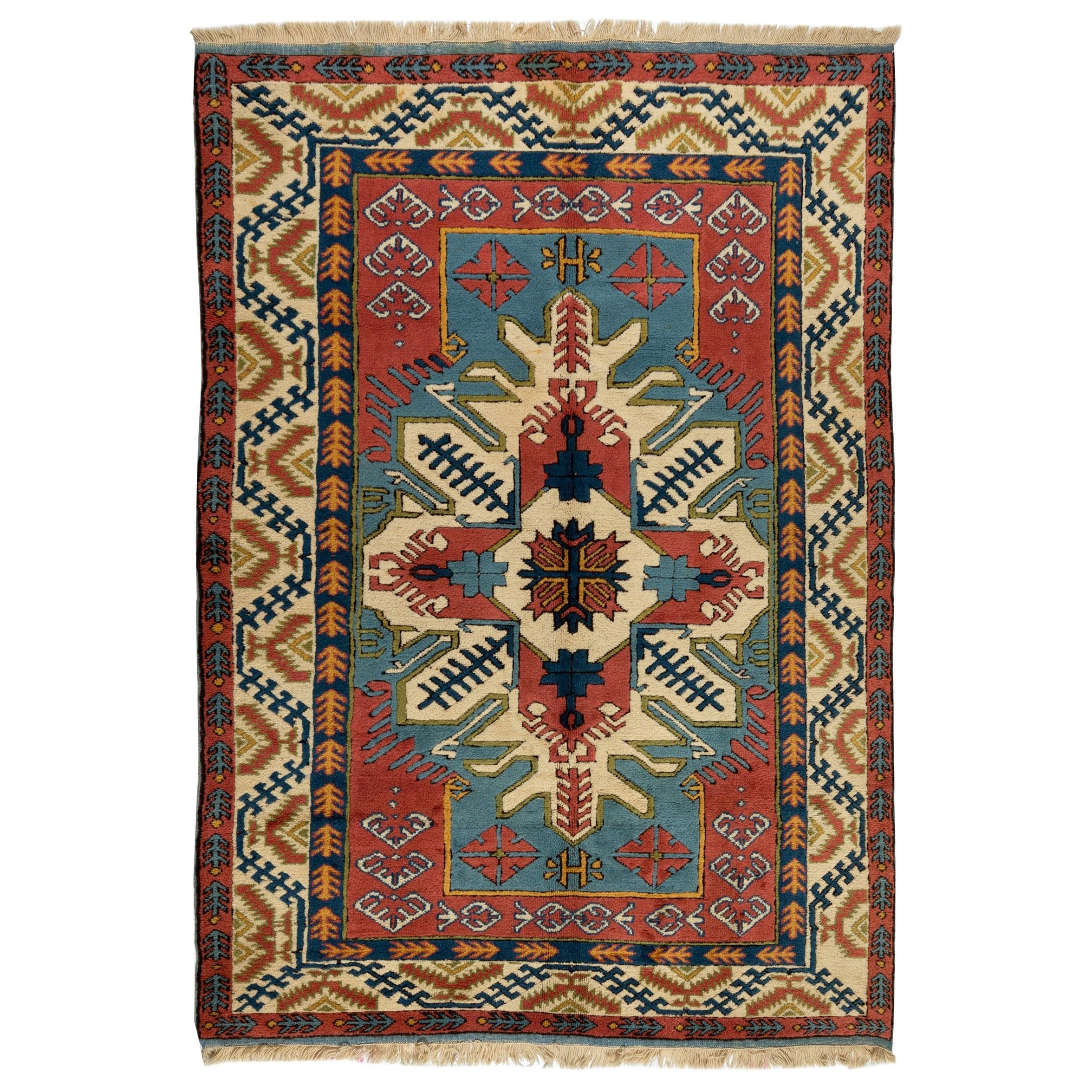 6x8.4 Ft New Hand-Knotted Turkish Wool Rug. Geometric Design, Soft Medium Pile For Sale