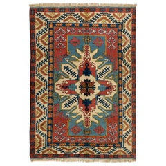 6x8.4 Ft New Hand-Knotted Turkish Wool Rug. Geometric Design, Soft Medium Pile