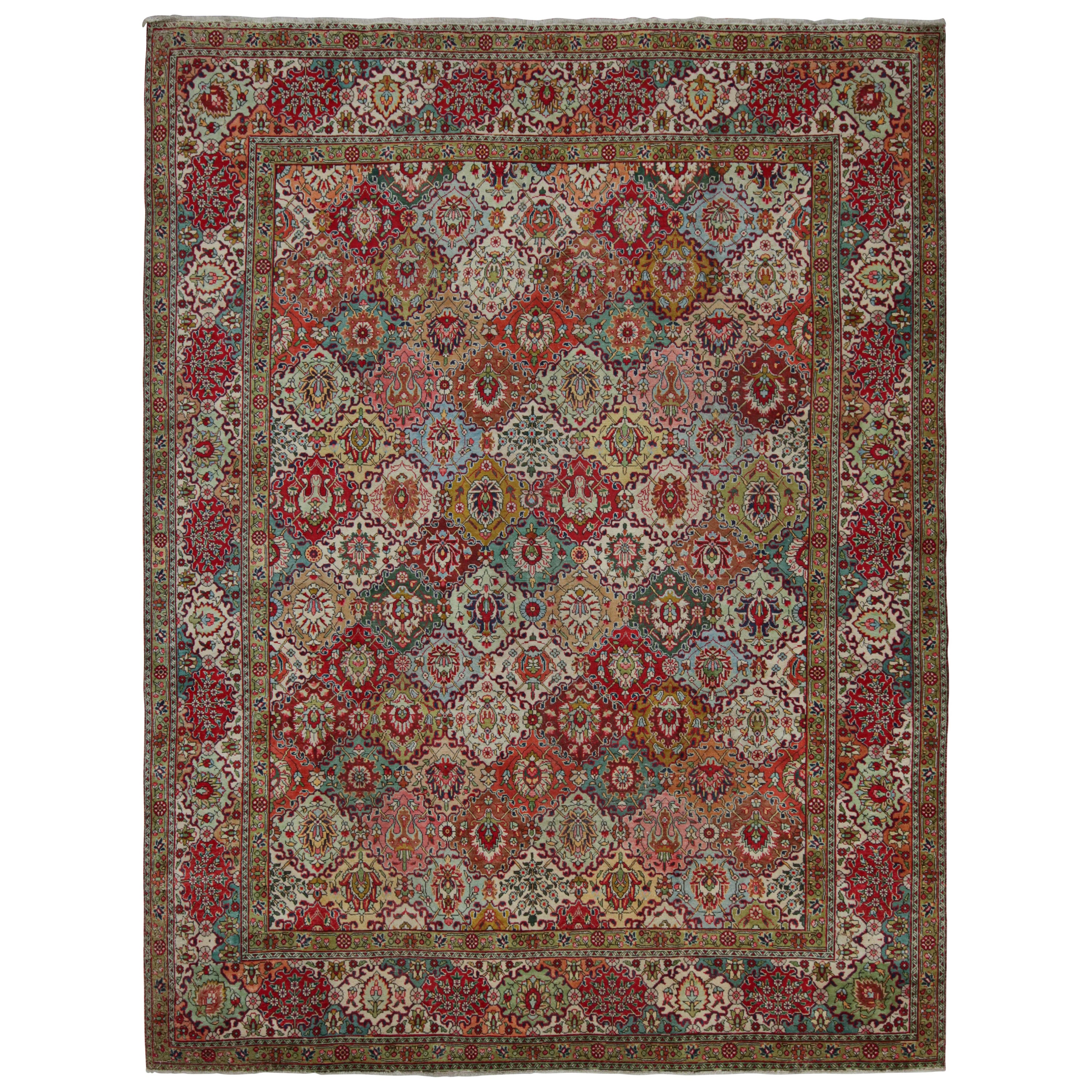 Vintage Tabriz rug in Polychromatic Floral Patterns by Rug & Kilim For Sale