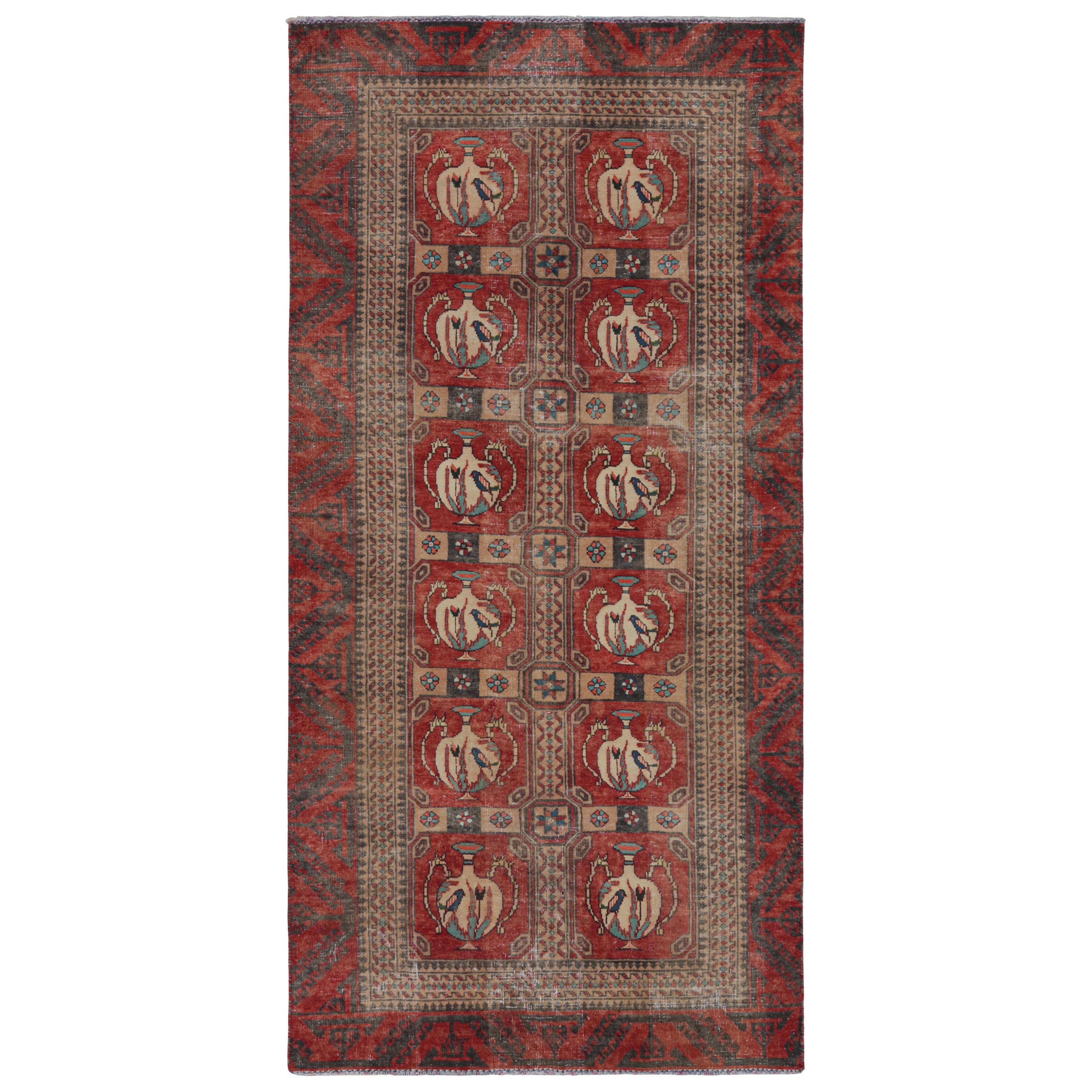 Vintage Persian Shiraz runner rug in Red, Beige & Blue Pictorial Patterns For Sale