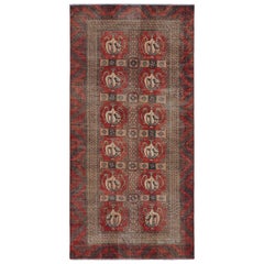 Retro Persian Shiraz runner rug in Red, Beige & Blue Pictorial Patterns