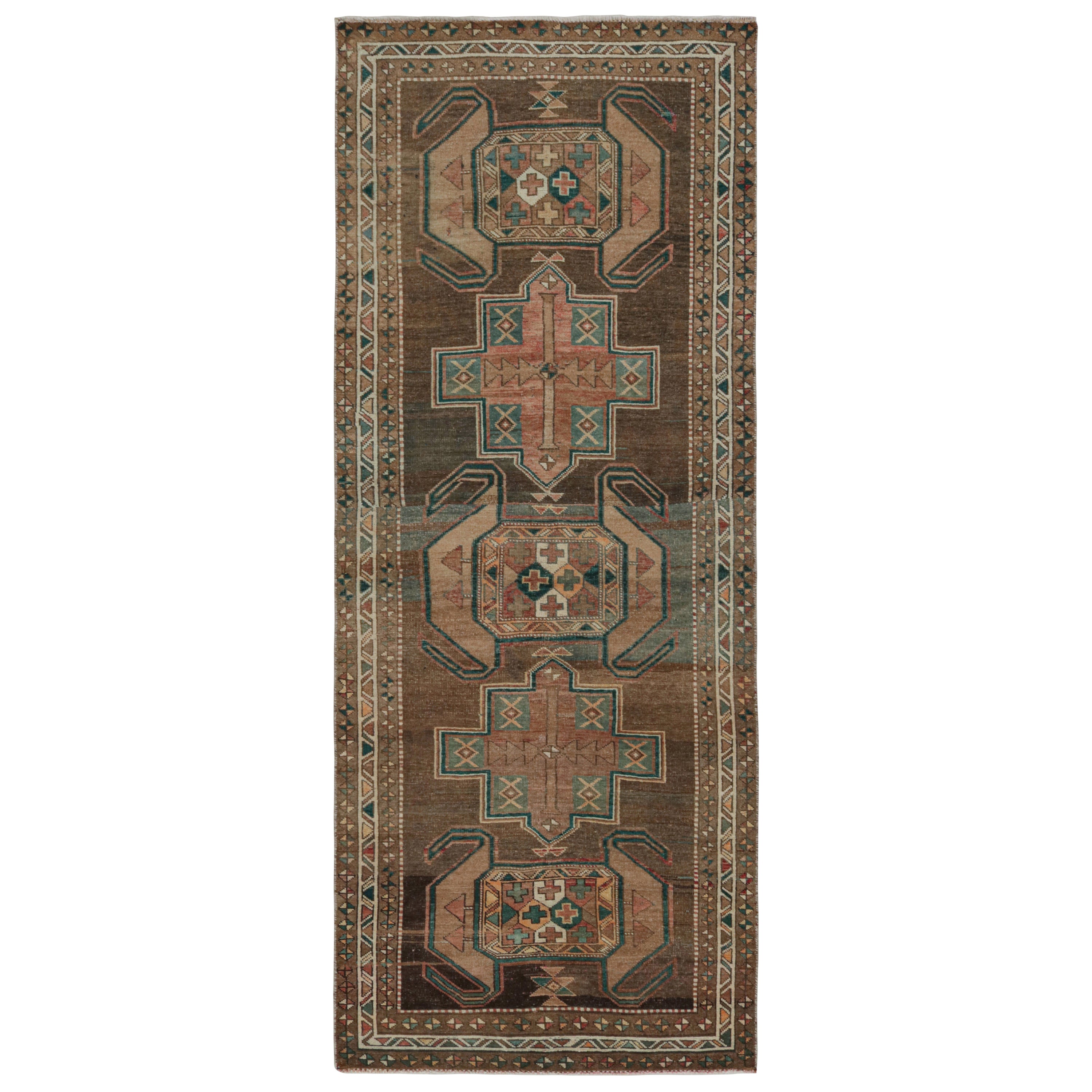 Vintage Persian Shiraz rug in Beige, Brown & Blue Tribal Patterns by Rug & Kilim For Sale