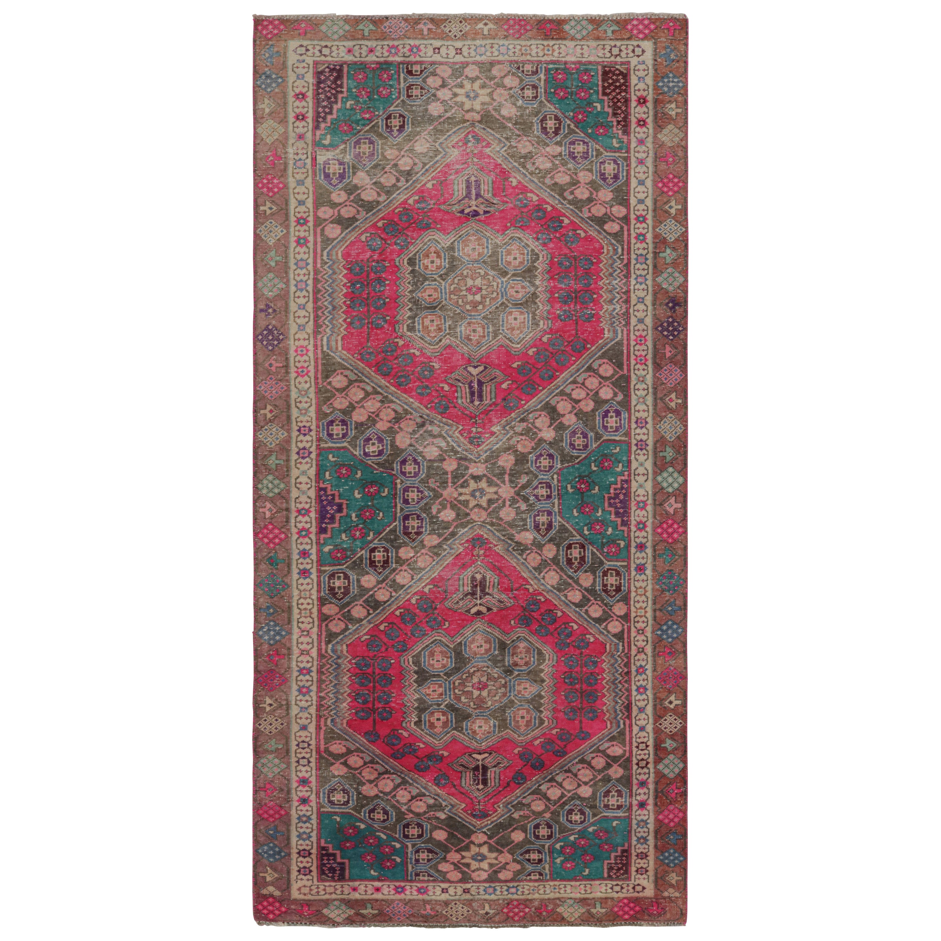 Vintage Persian Shiraz rug in Pink and Teal Floral Patterns by Rug & Kilim For Sale