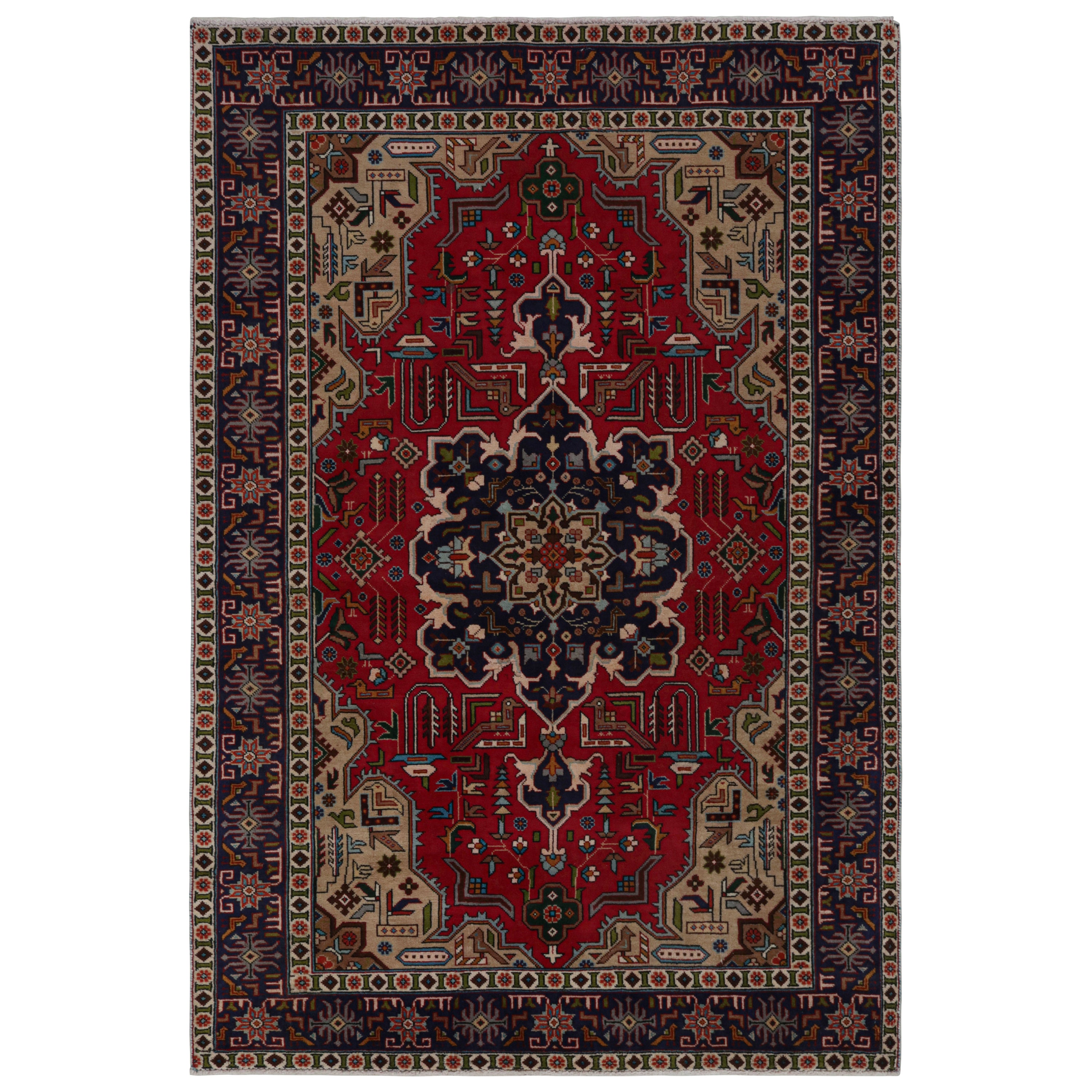 Vintage Persian Tabriz rug with Red-Blue Patterns by Rug & Kilim For Sale